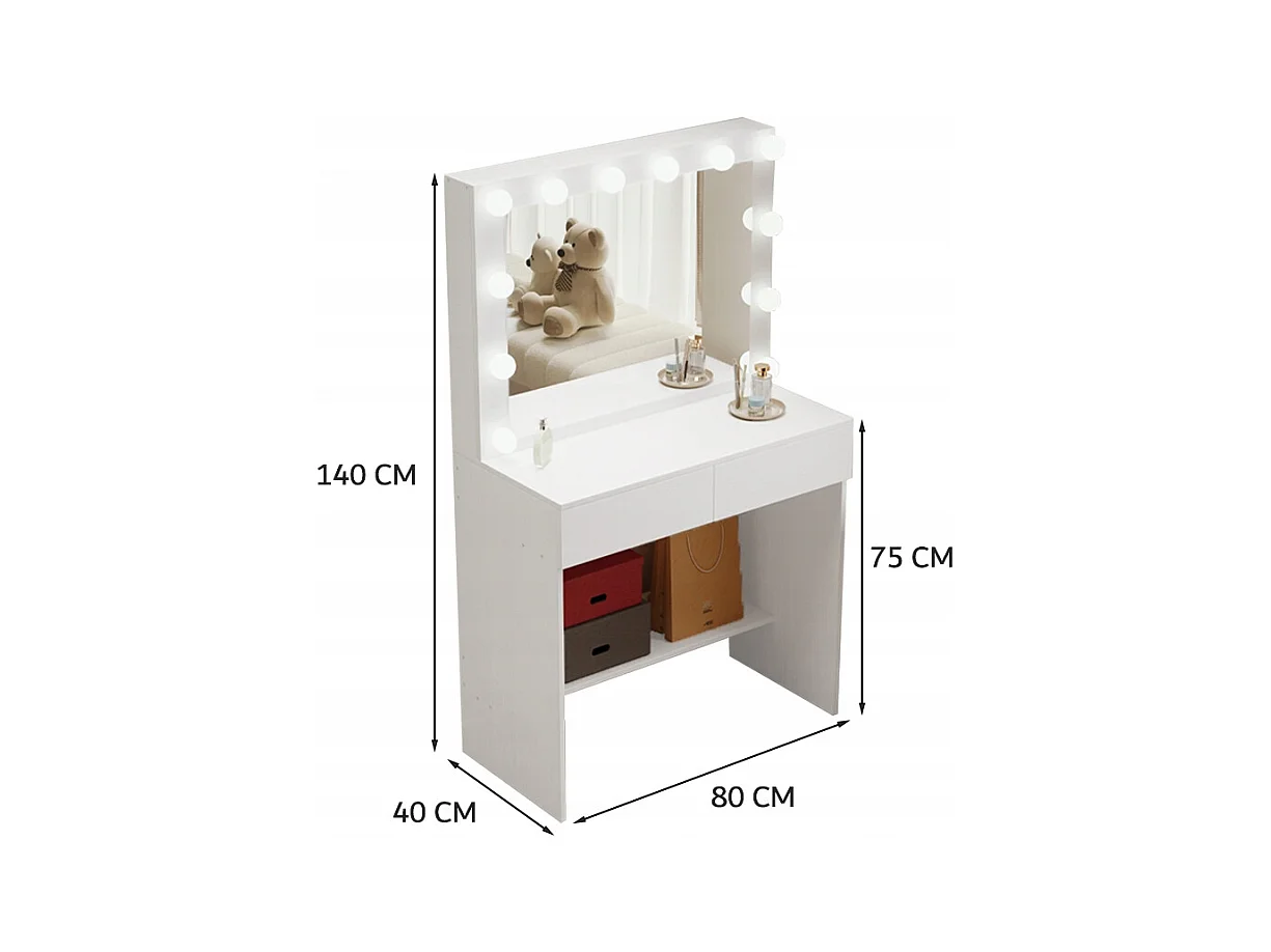 TOALETKA KOSMETYCZNA MAKIJAŻU WIZAŻU Z LUSTREM LED NOWOCZESNA GLAMOUR LOFT