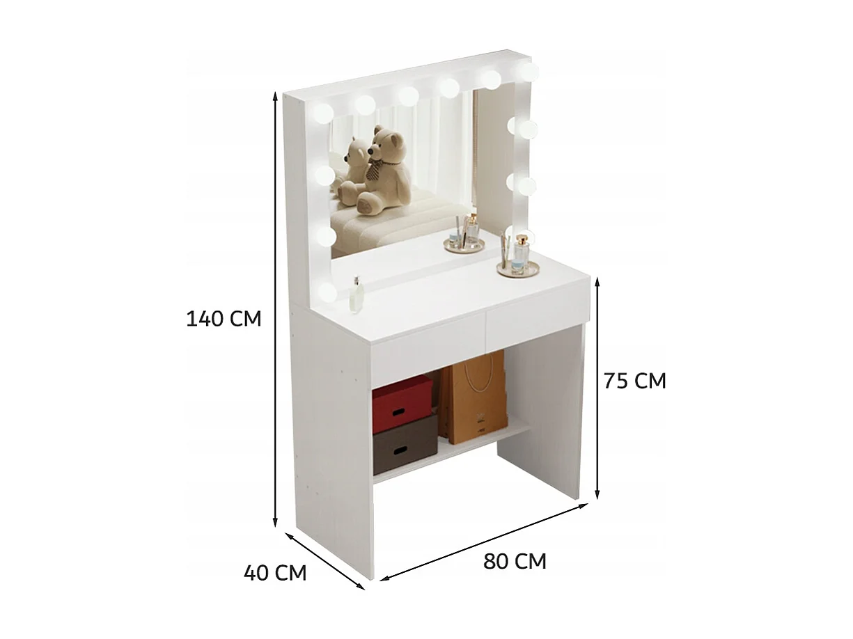 TOALETKA KOSMETYCZNA MAKIJAŻU WIZAŻU Z LUSTREM LED NOWOCZESNA GLAMOUR LOFT