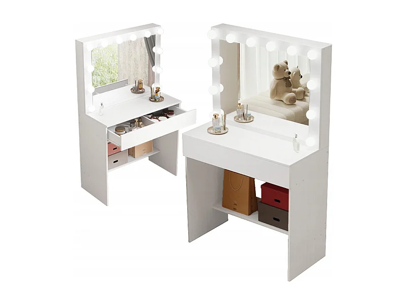 TOALETKA KOSMETYCZNA MAKIJAŻU WIZAŻU Z LUSTREM LED NOWOCZESNA LOFT GLAMOUR