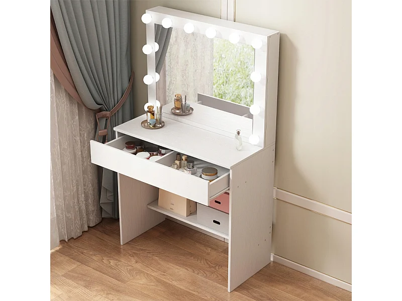 TOALETKA KOSMETYCZNA MAKIJAŻU WIZAŻU Z LUSTREM LED NOWOCZESNA LOFT GLAMOUR