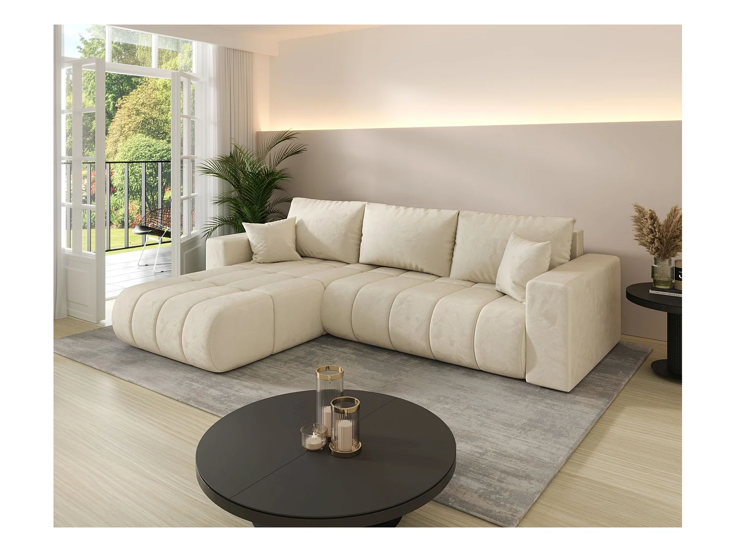 Canapé d’angle BEDANTE MILO PREMIUM L Monolith 02 avec fonction de couchage côté gauche