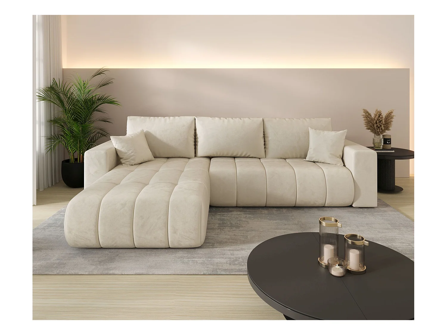 Canapé d’angle BEDANTE MILO PREMIUM L Monolith 02 avec fonction de couchage côté gauche