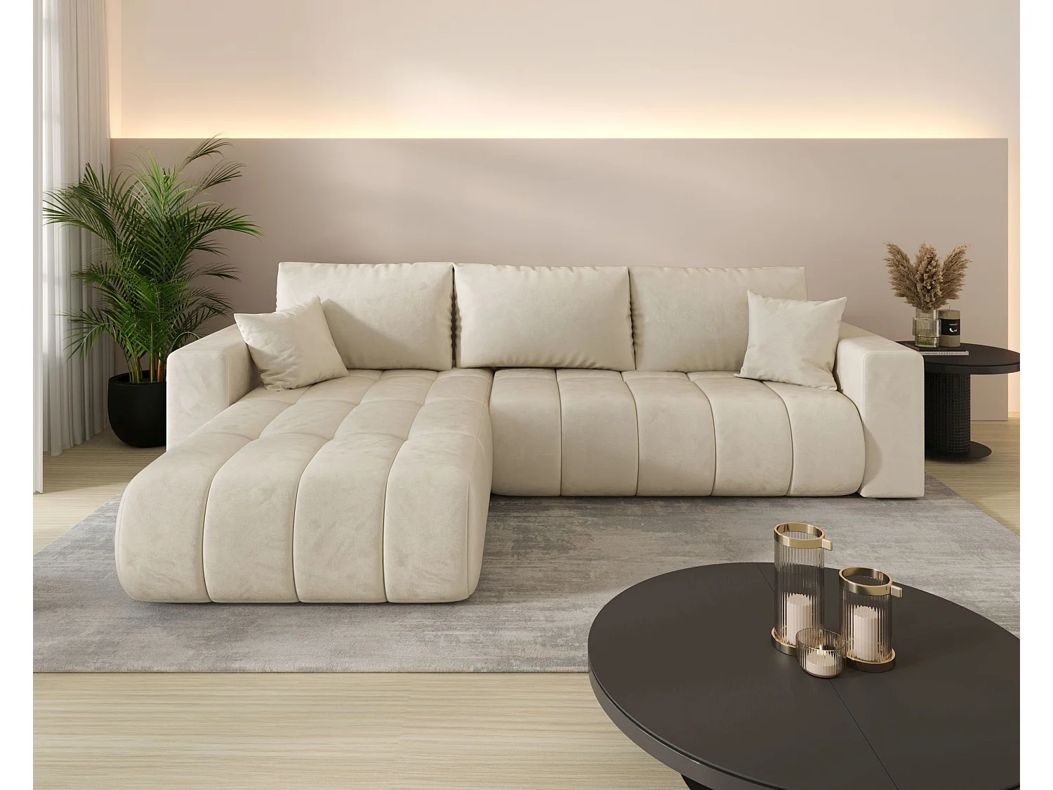 BEDANTE Hoekbank met slaapfunctie MILO PREMIUM L Monolith 02 Linkerkant