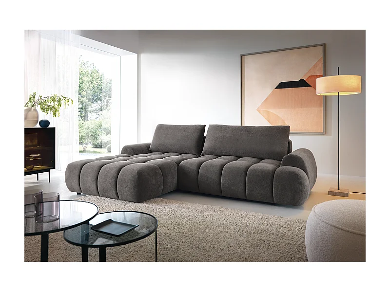 Emporius Valerio Ecksofa 280 cm - Schlafsofa mit Bettkasten, Links - Samt Dunkelgrau (Gobi 17)
