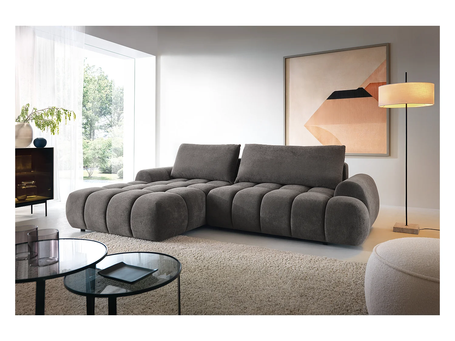 Emporius Valerio Ecksofa 280 cm - Schlafsofa mit Bettkasten, Links - Samt Dunkelgrau (Gobi 17)