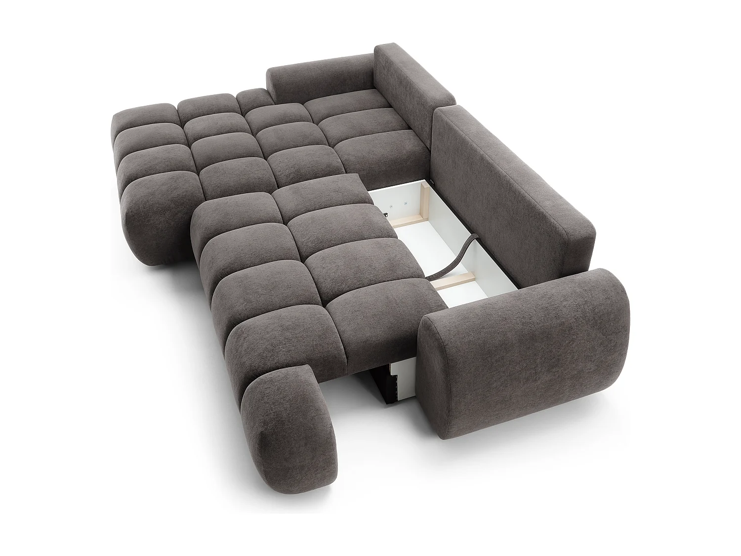 Emporius Valerio Ecksofa 280 cm - Schlafsofa mit Bettkasten, Links - Samt Dunkelgrau (Gobi 17)