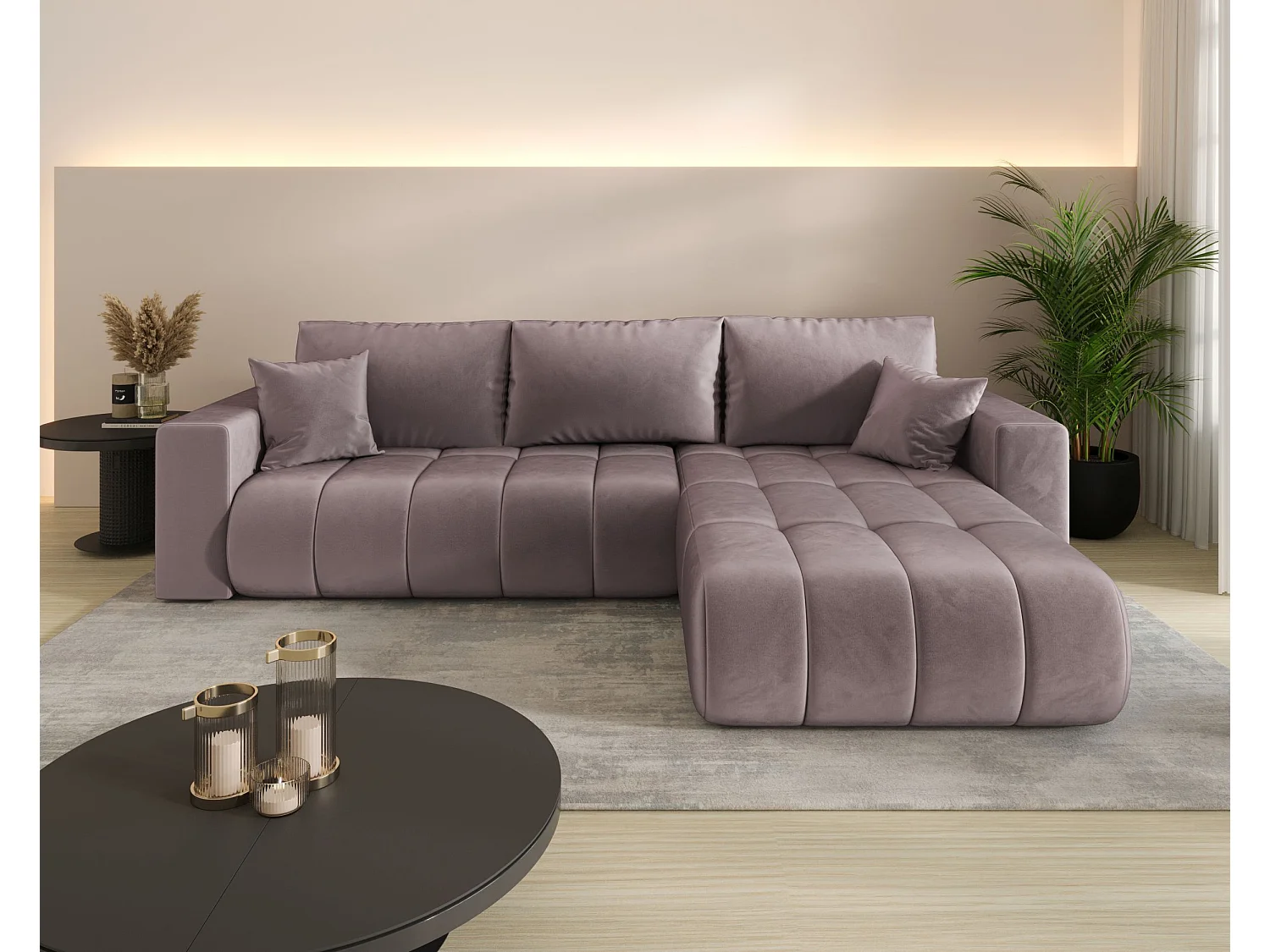 Canapé d’angle BEDANTE MILO PREMIUM L Monolith 62 avec fonction de couchage côté droit