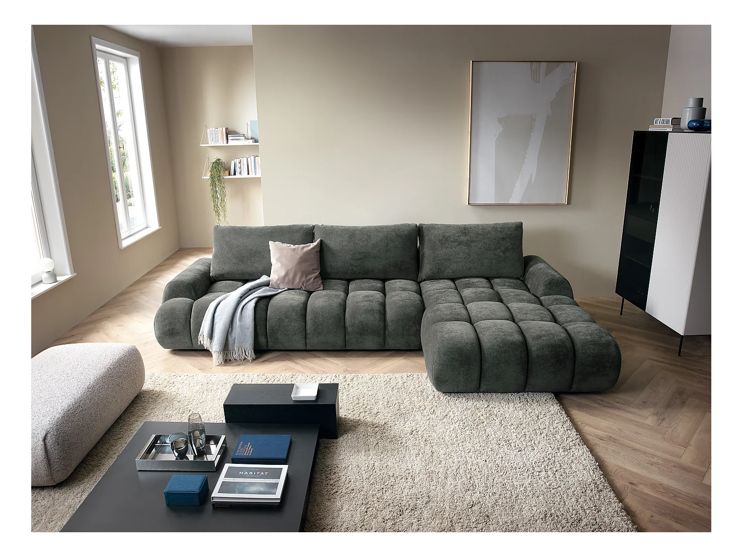 Emporius Valerio Canapé d'angle Convertible - Canapé 340 cm, Droite - Velours Gris foncé  (Ditra New 14)