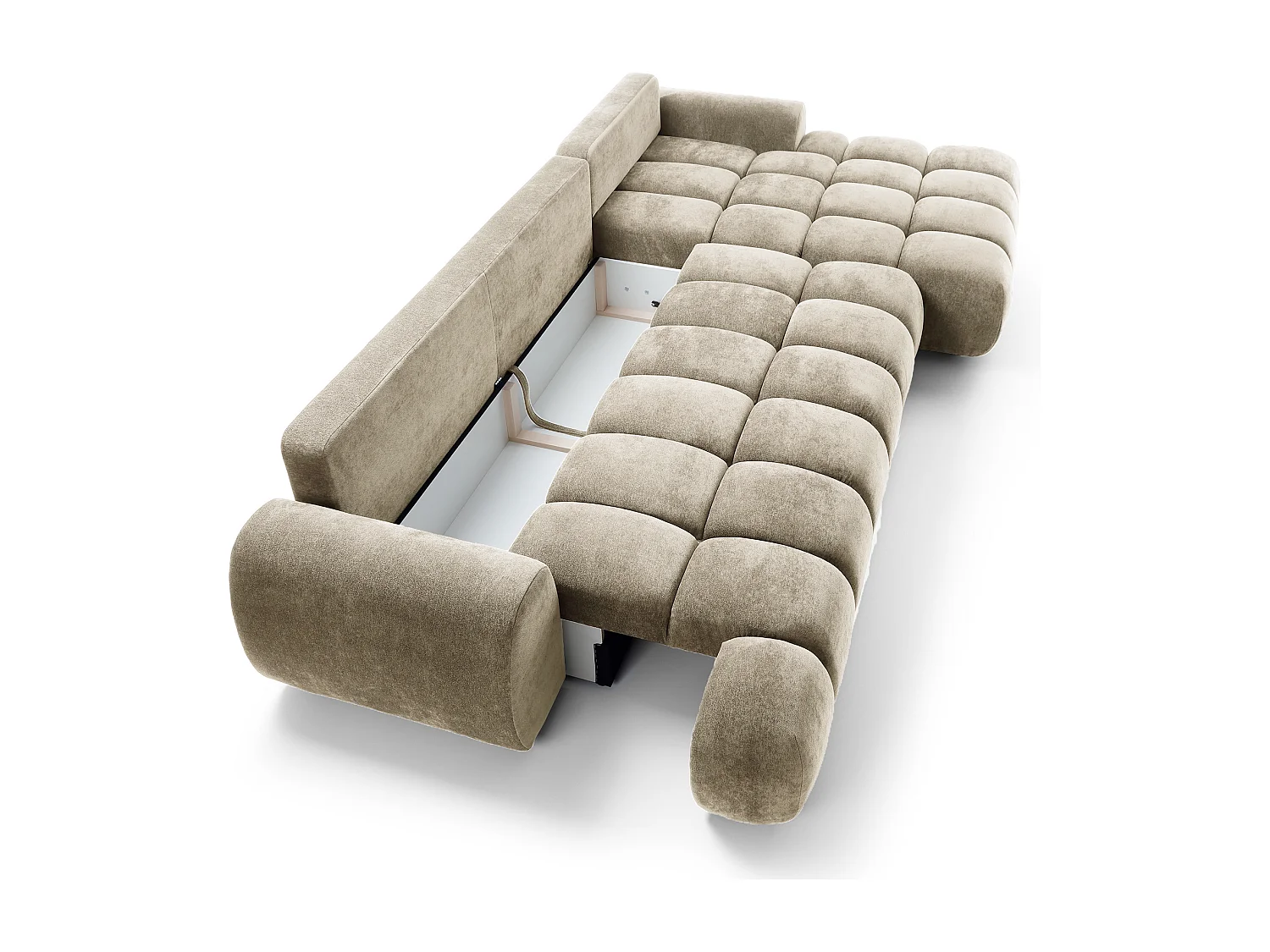 Emporius Valerio Canapé d'angle Convertible - Canapé 340 cm, Droite - Velours Beige (Ditra New 3)