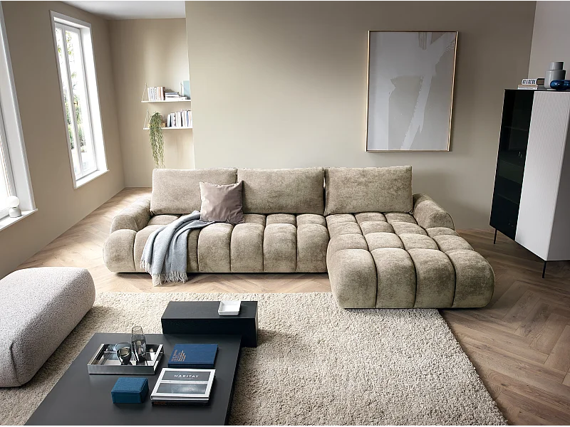 Emporius Valerio Ecksofa mit Schalffunktion - Eckcouch 340 cm, Rechts - Beige (Ditra New 3)