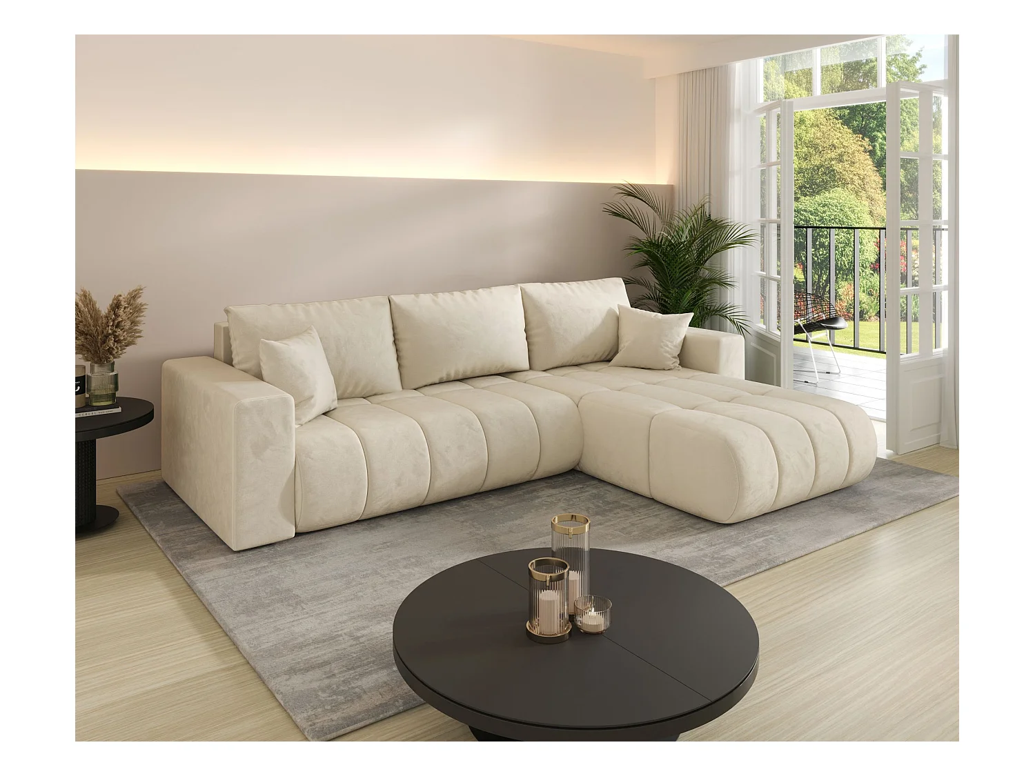 Canapé d’angle BEDANTE MILO PREMIUM L Monolith 02 avec fonction de couchage côté droit