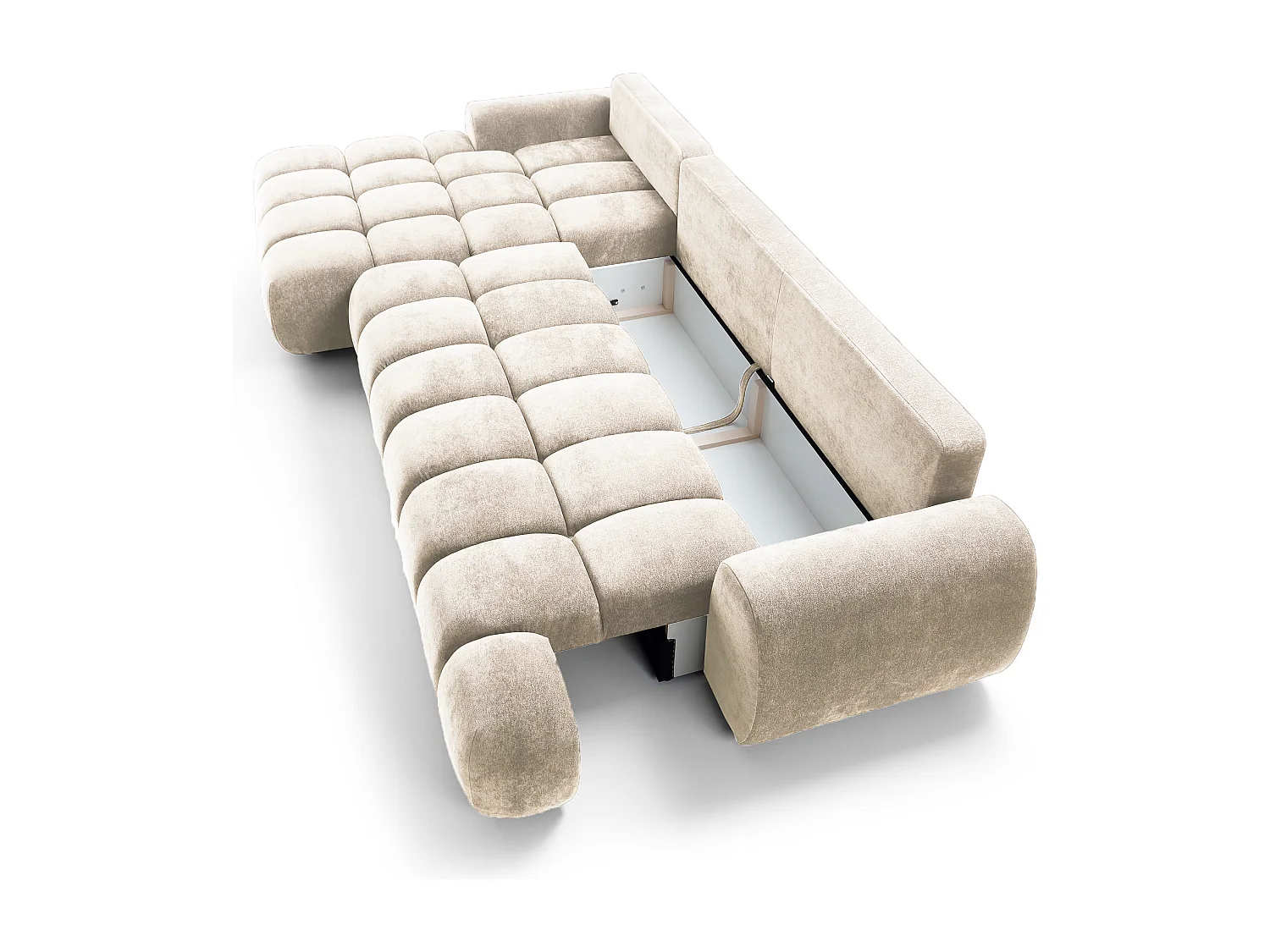 Emporius Valerio Canapé d'angle Convertible - Canapé 340 cm, Gauche - Velours Crème (Ditra New 1)