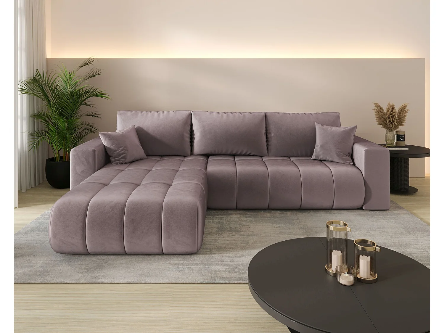 Canapé d’angle BEDANTE MILO PREMIUM L Monolith 62 avec fonction de couchage côté gauche