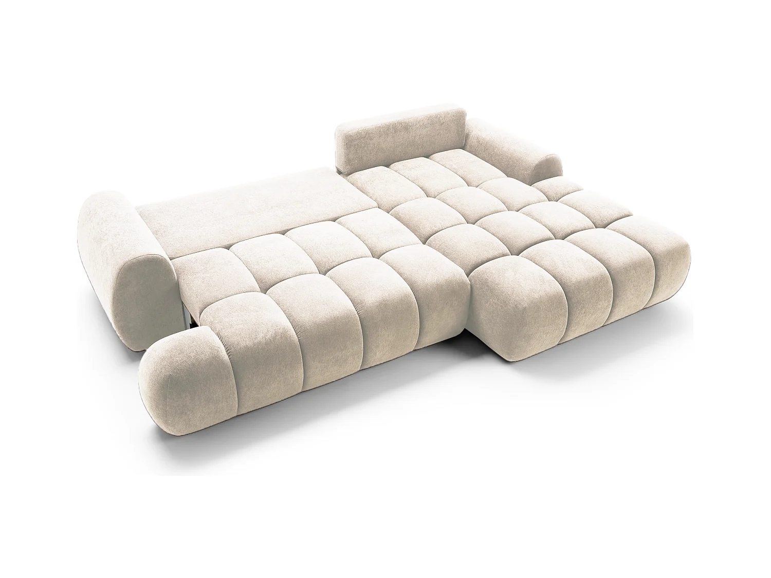 Emporius Valerio Ecksofa 280 cm - Schlafsofa mit Bettkasten, Rechts - Samt Creme (Gobi 1)