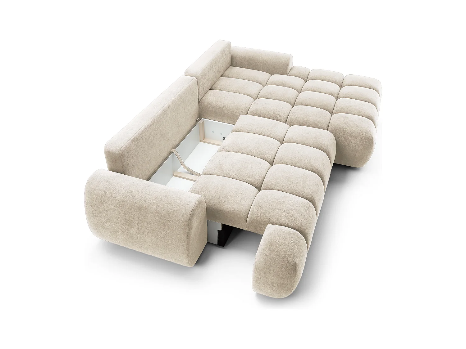 Emporius Valerio Ecksofa 280 cm - Schlafsofa mit Bettkasten, Rechts - Samt Creme (Gobi 1)