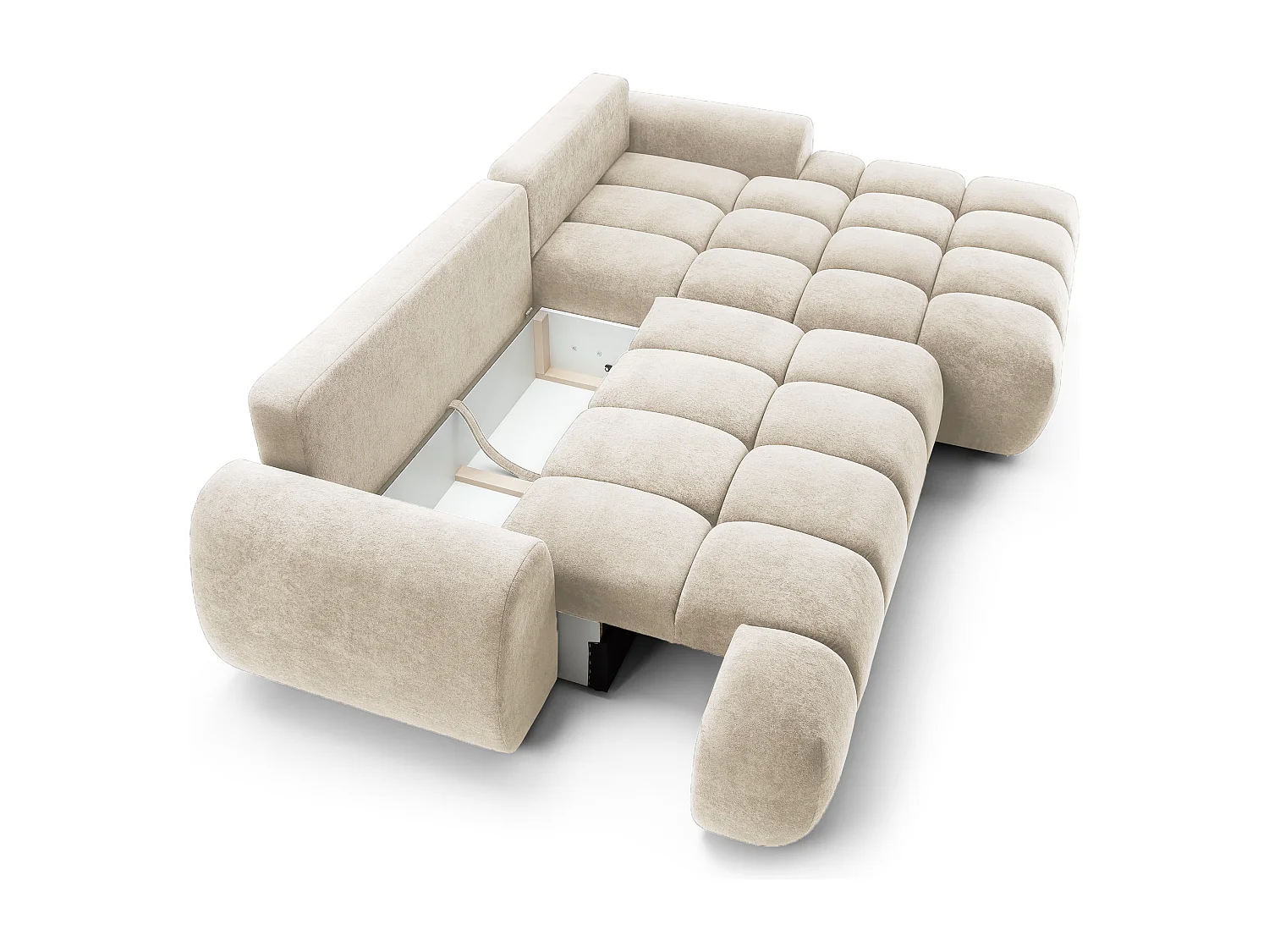 Emporius Valerio Ecksofa 280 cm - Schlafsofa mit Bettkasten, Rechts - Samt Creme (Gobi 1)