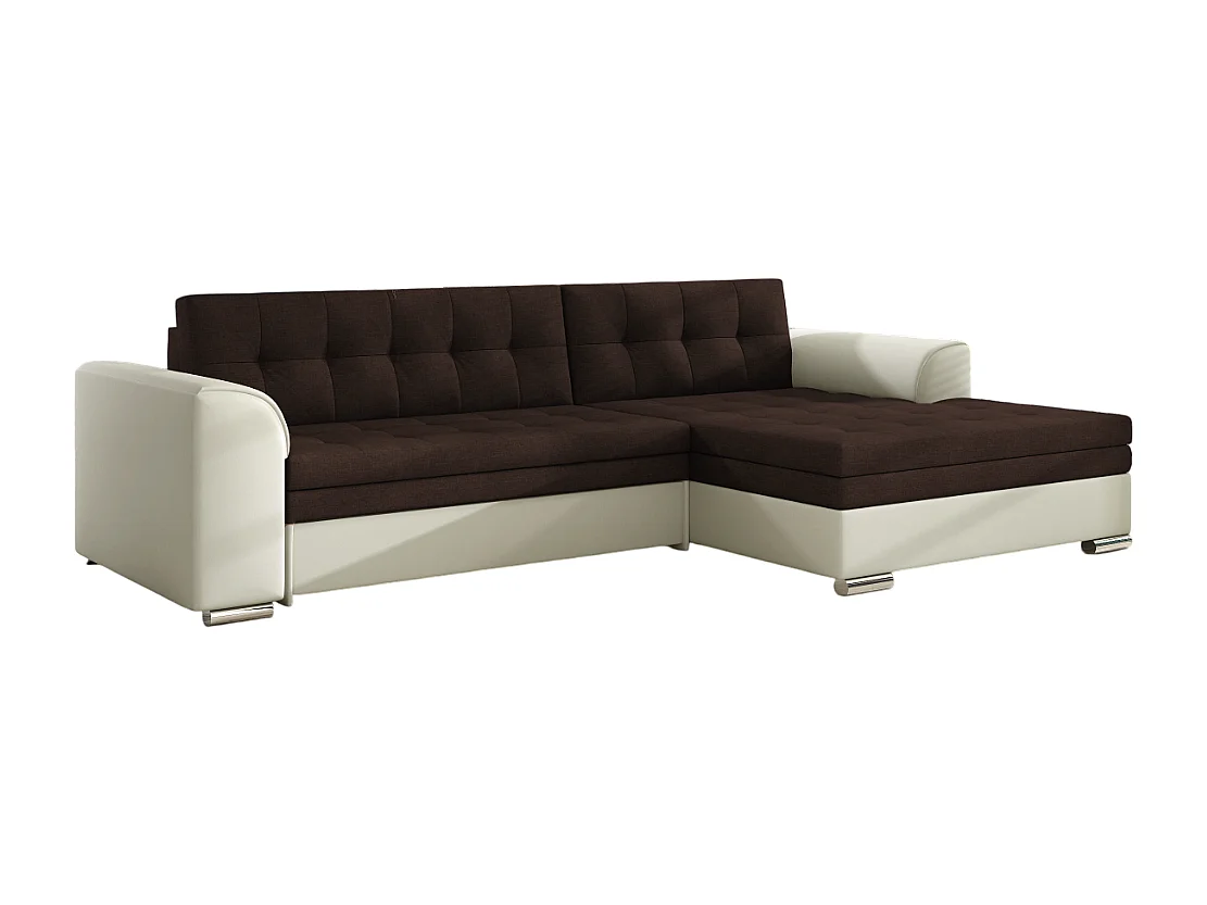 Canapé d'angle Merati R avec fonction couchage / de Lagar / revêtement en tissu et similicuir / marron et blanc