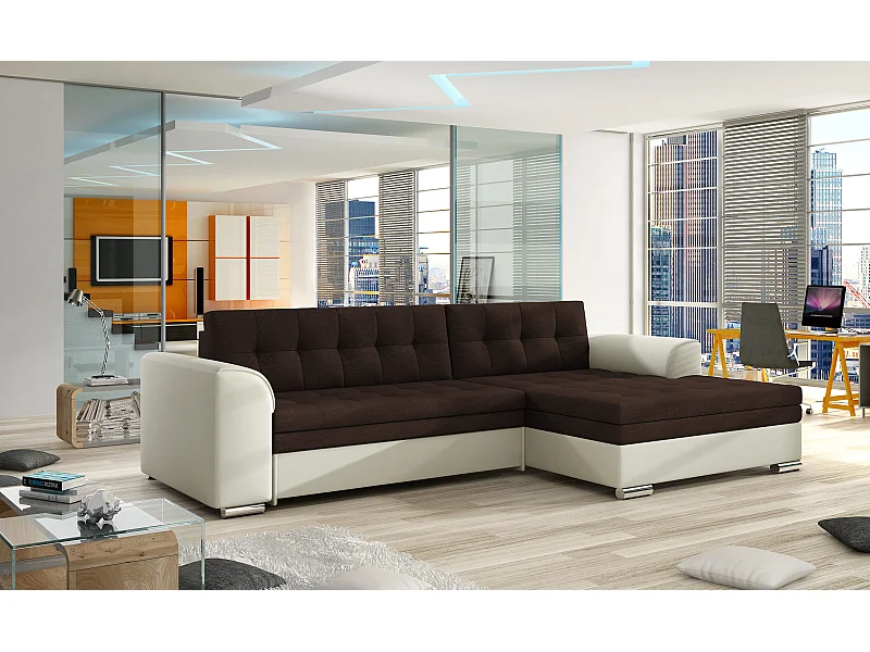 Divano angolare Merati R con funzione letto/di Lagar/rivestimento in tessuto e similpelle/marrone e bianco