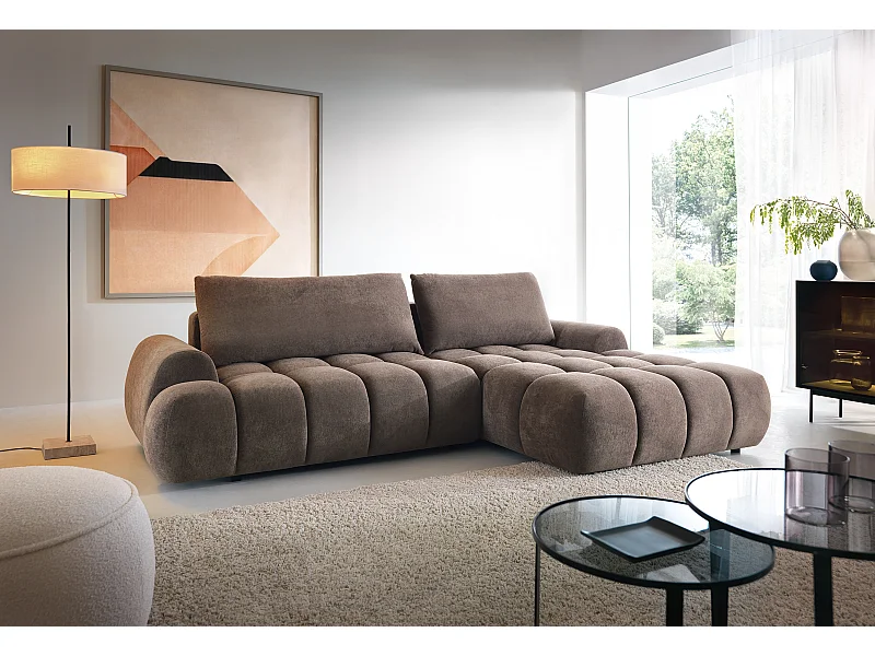 Emporius Valerio Canapé d'angle 280 cm - Canapé Convertible, Droite - Velours Brun (Gobi 6)