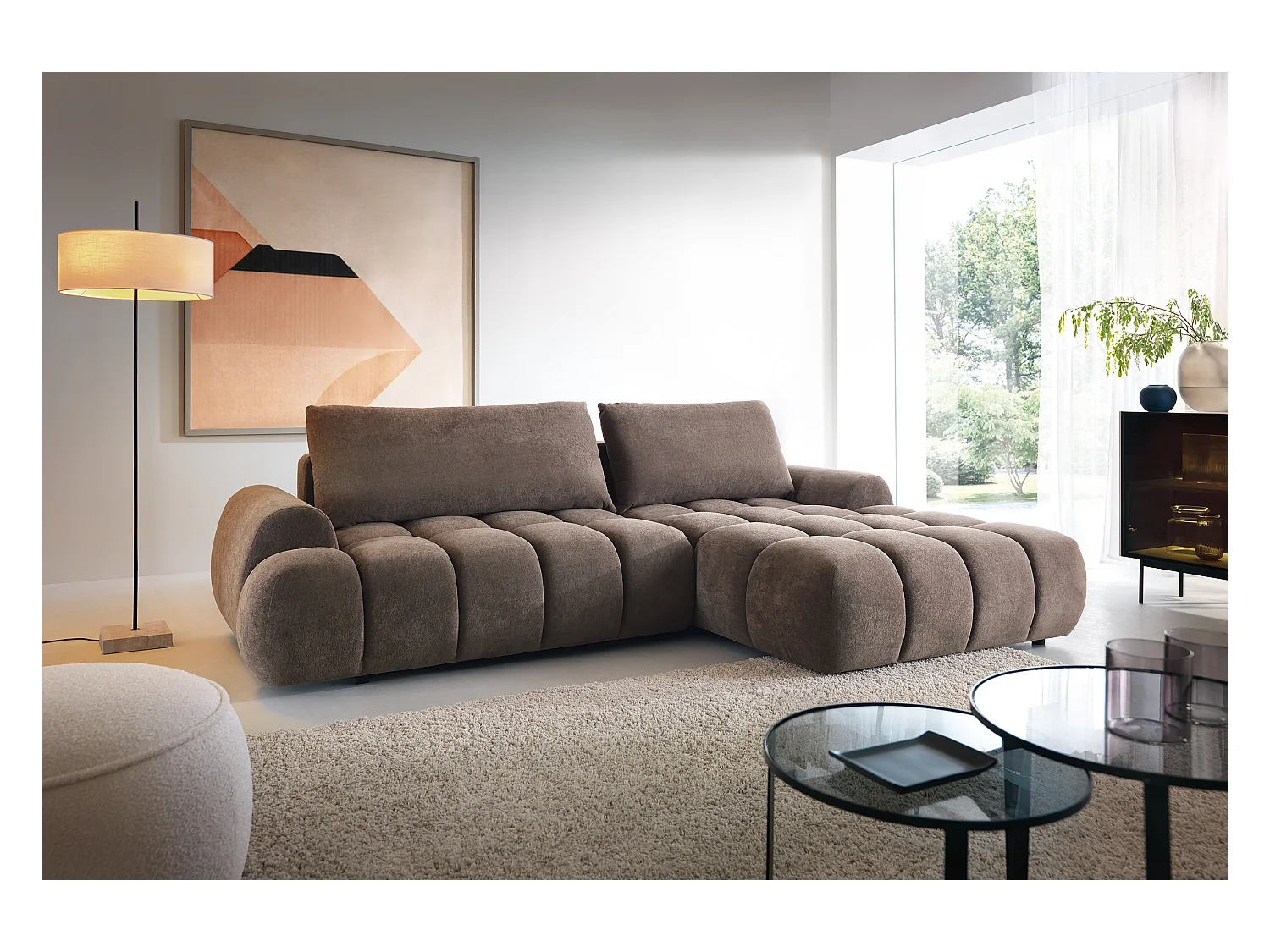 Emporius Valerio Ecksofa 280 cm - Schlafsofa mit Bettkasten, Rechts - Samt Braun (Gobi 6)