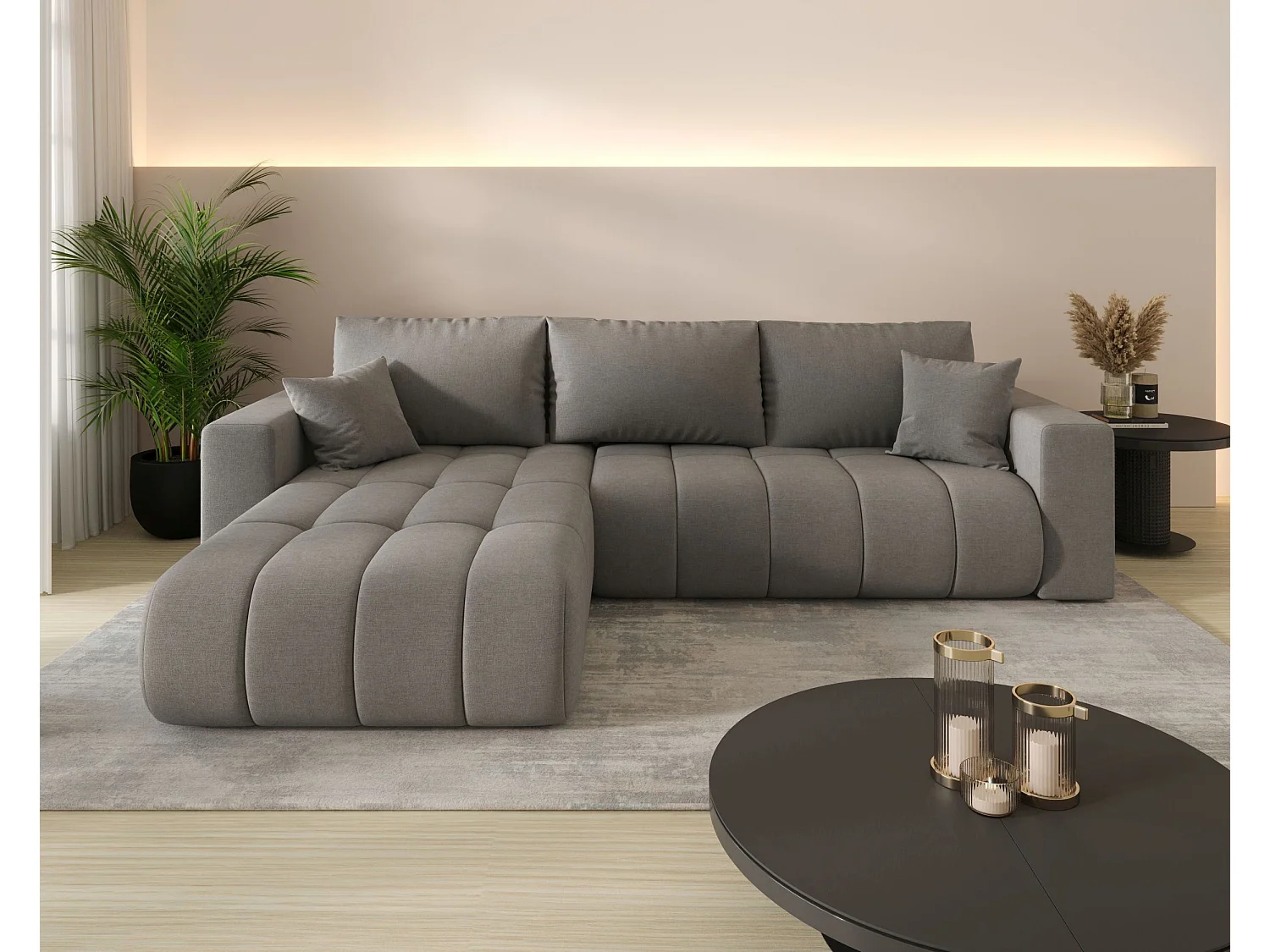 Canapé d’angle BEDANTE MILO PREMIUM L Wind 90 avec fonction de couchage côté gauche