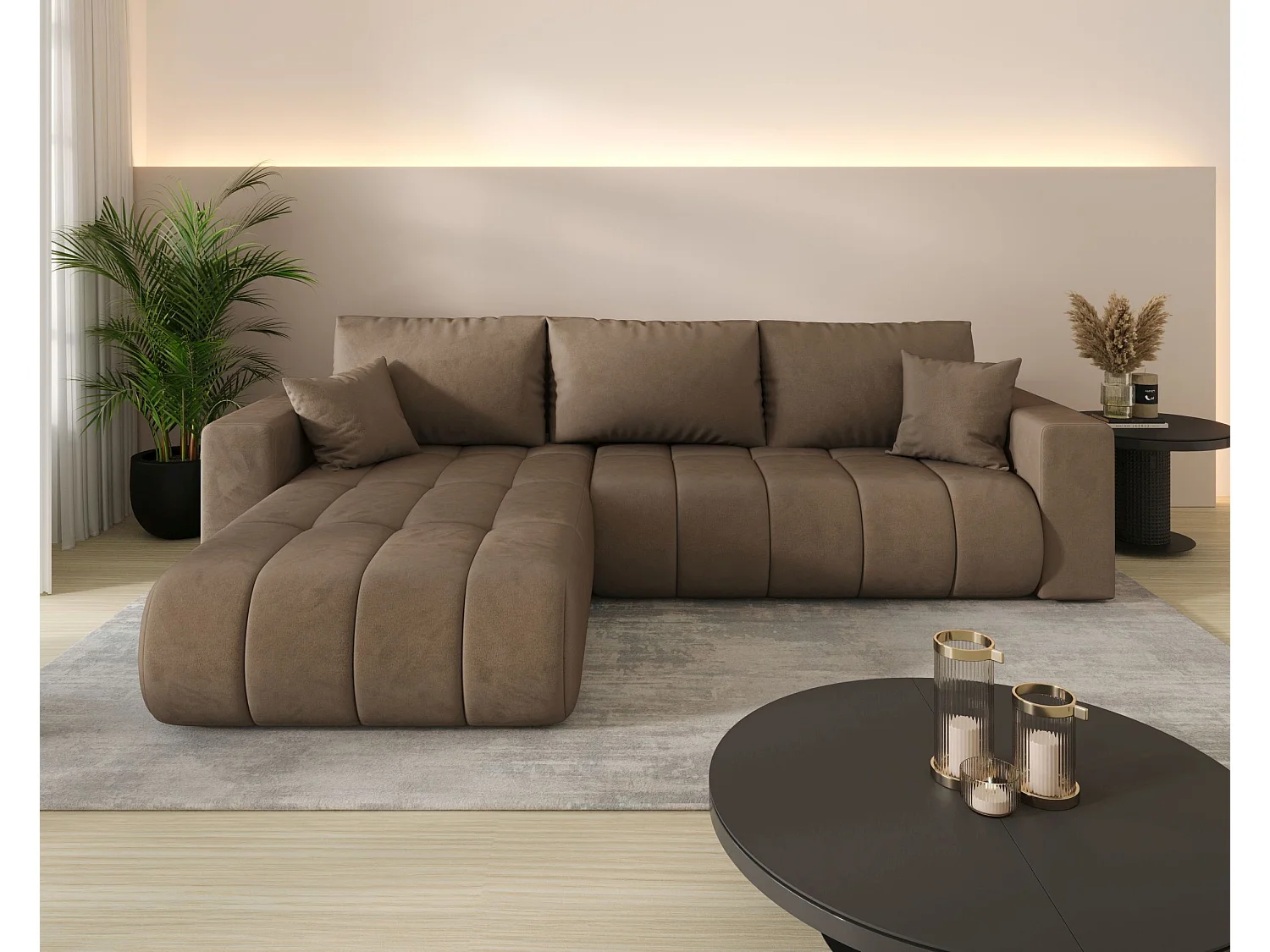 Canapé d’angle BEDANTE MILO PREMIUM L Monolith 09 avec fonction de couchage côté gauche