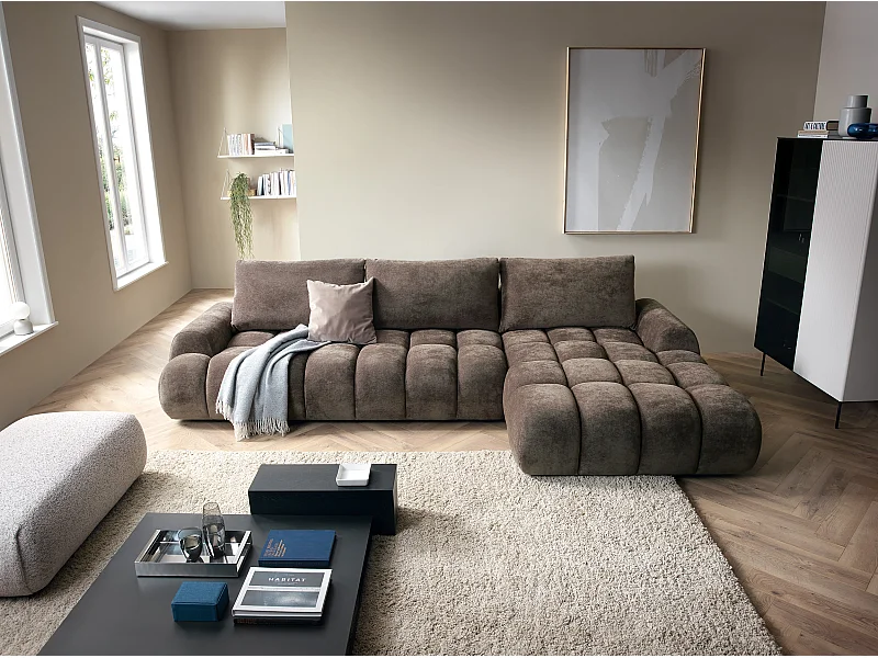 Emporius Valerio Ecksofa mit Schalffunktion - Eckcouch 340 cm, Rechts - Braun (Ditra New 29)