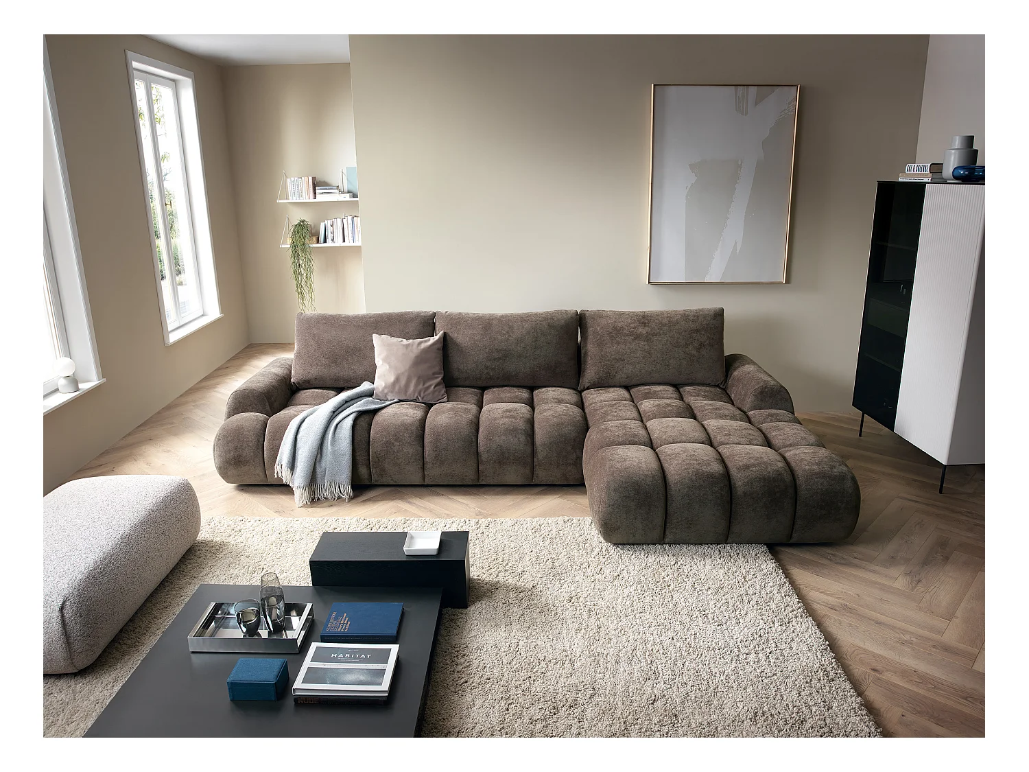 Emporius Valerio Canapé d'angle Convertible - Canapé 340 cm, Droite - Velours Brun (Ditra New 29)