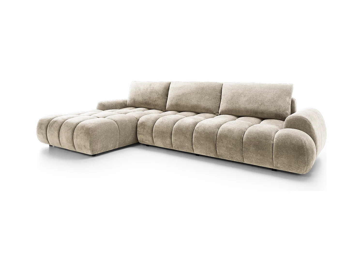 Emporius Valerio Canapé d'angle Convertible - Canapé 340 cm, Gauche - Velours Beige (Ditra New 3)