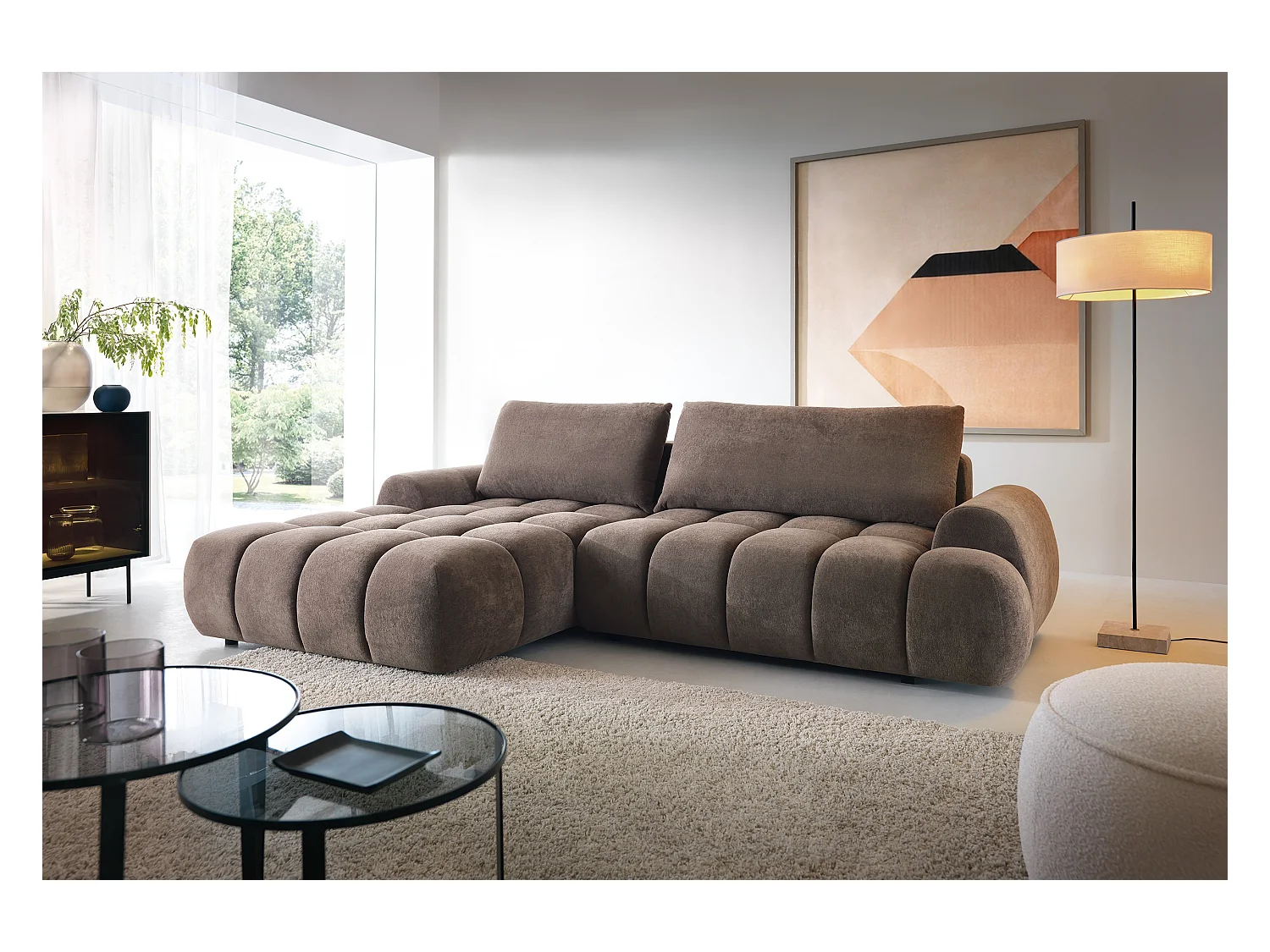 Emporius Valerio Canapé d'angle 280 cm - Canapé Convertible, Gauche - Velours Brun (Gobi 6)