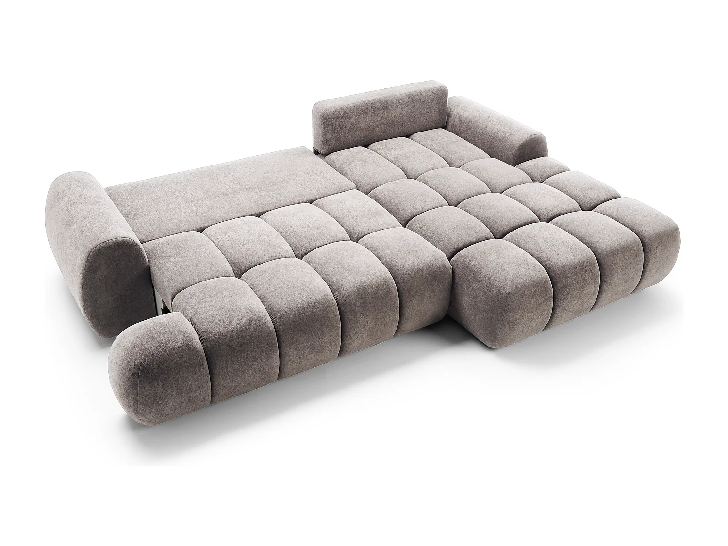 Emporius Valerio Hoekbank 280 cm - Slaapbank met bedlade, rechts - fluweel lichtgrijs (Gobi 16)