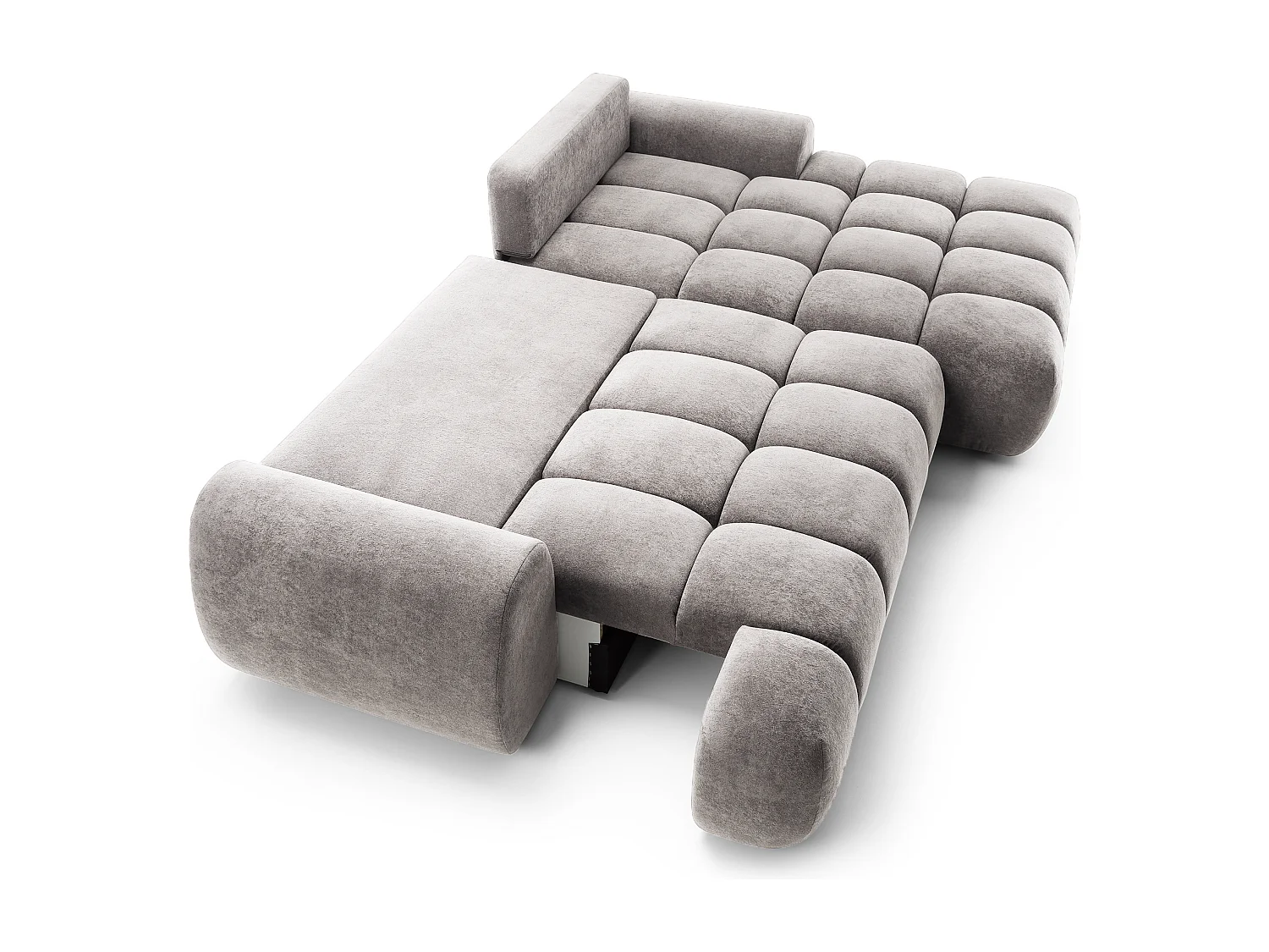 Emporius Valerio Hoekbank 280 cm - Slaapbank met bedlade, rechts - fluweel lichtgrijs (Gobi 16)