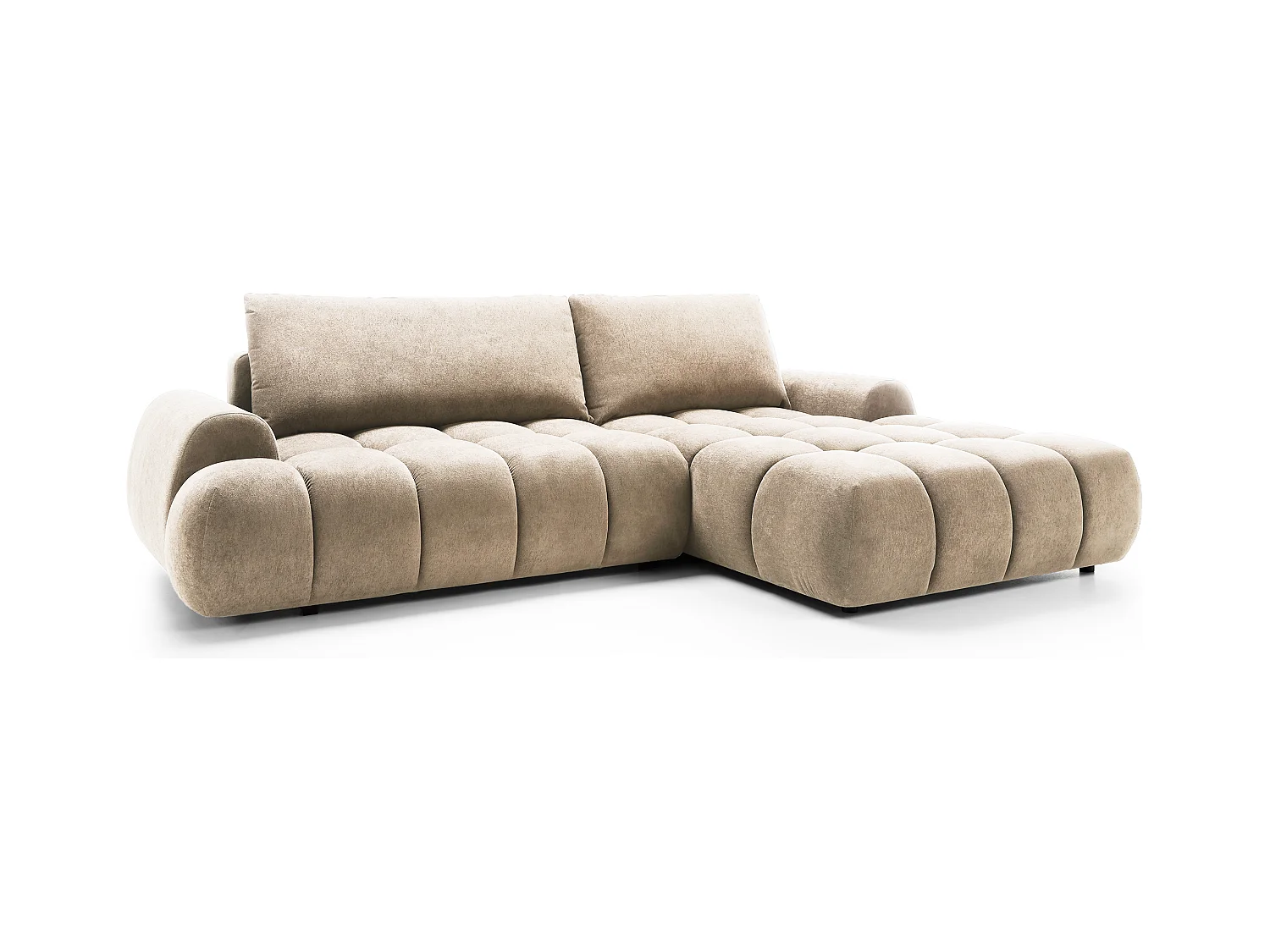 Emporius Valerio Ecksofa 280 cm - Schlafsofa mit Bettkasten, Rechts - Samt Beige (Gobi 3)