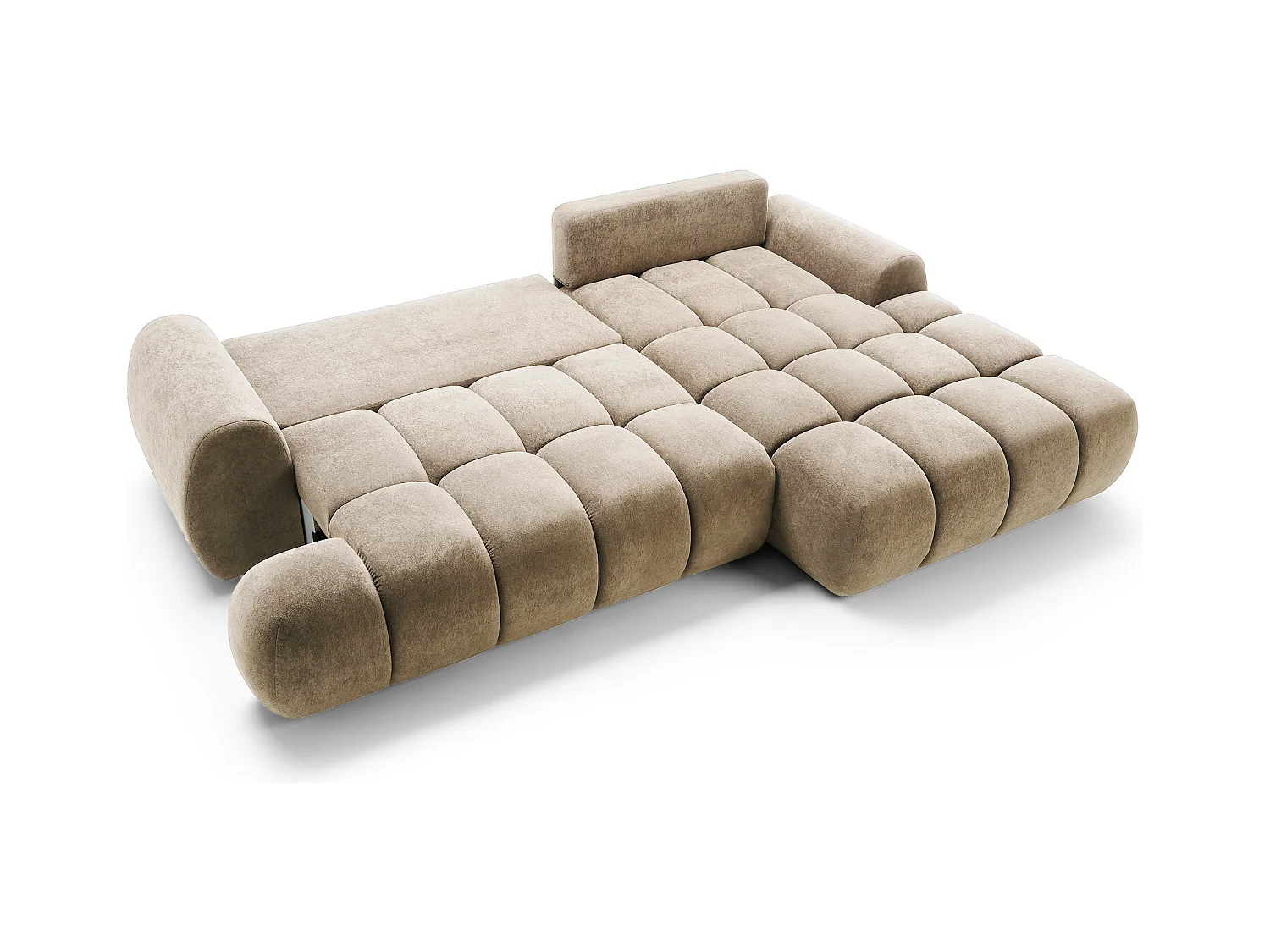 Emporius Valerio Ecksofa 280 cm - Schlafsofa mit Bettkasten, Rechts - Samt Beige (Gobi 3)