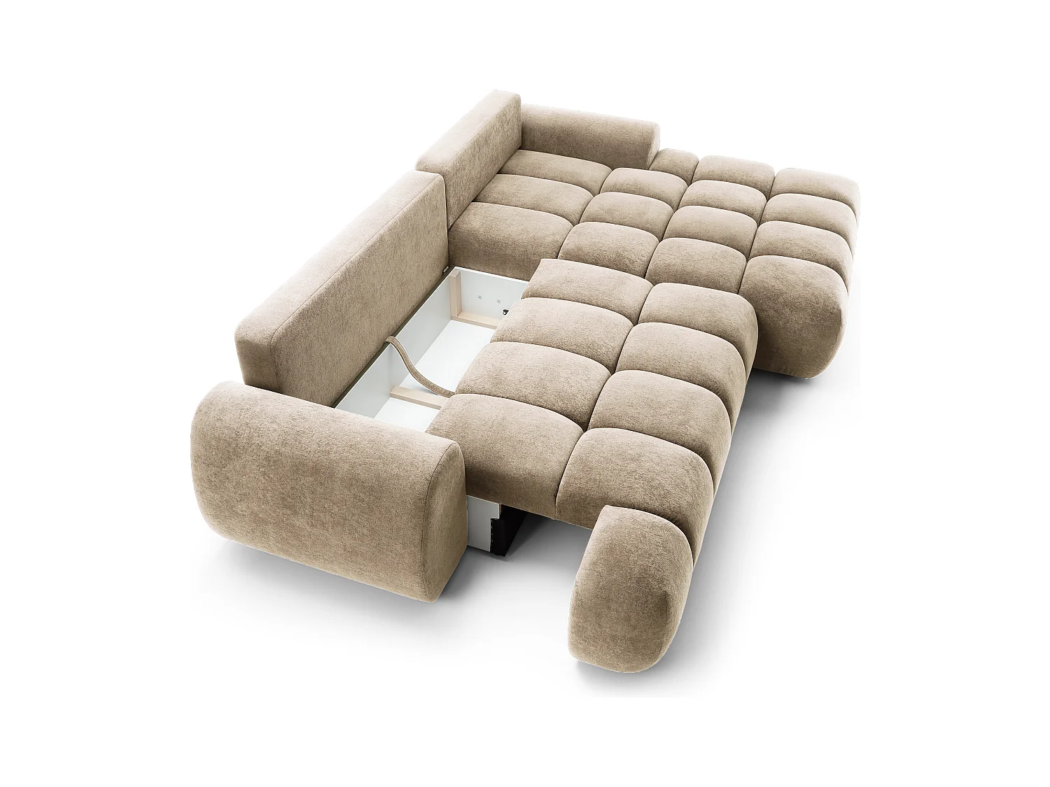 Emporius Valerio Ecksofa 280 cm - Schlafsofa mit Bettkasten, Rechts - Samt Beige (Gobi 3)