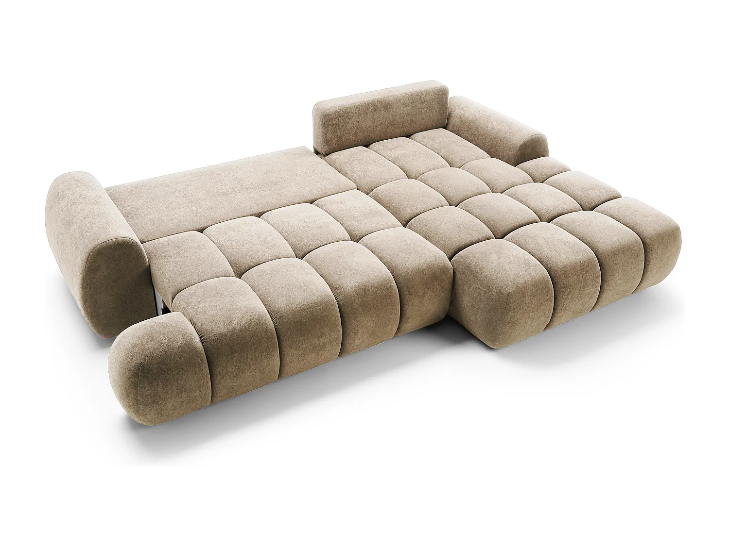 Emporius Valerio Canapé d'angle 280 cm - Canapé Convertible, Droite - Velours Beige (Gobi 3)