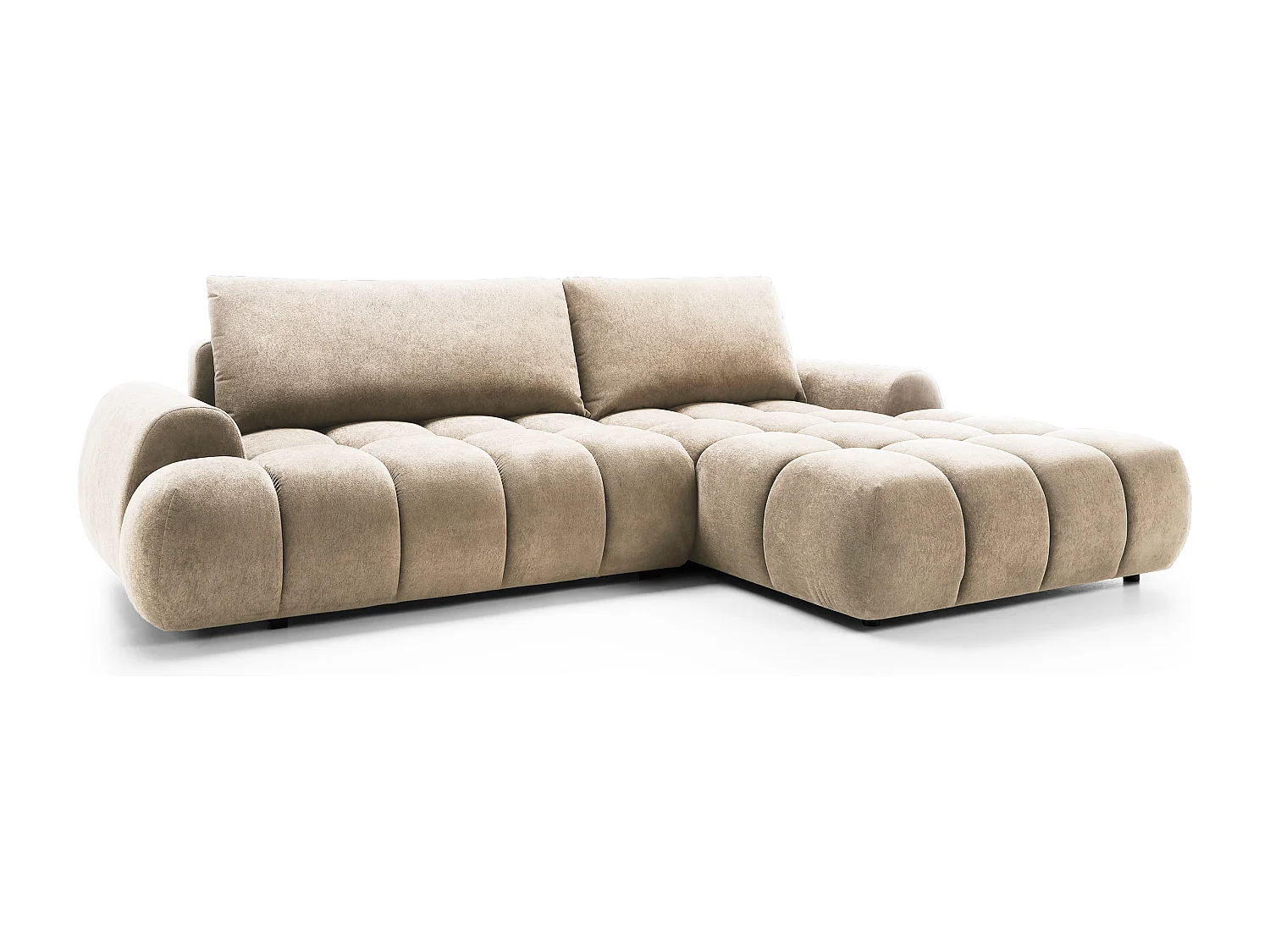 Emporius Valerio Ecksofa 280 cm - Schlafsofa mit Bettkasten, Rechts - Samt Beige (Gobi 3)