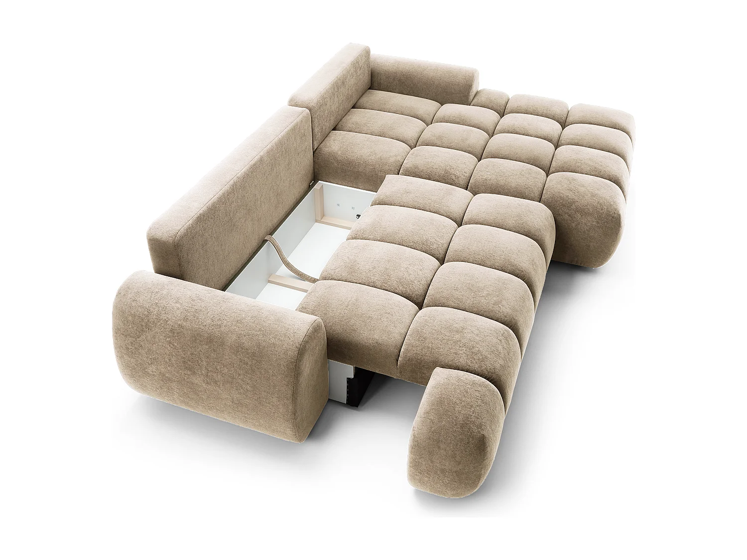 Emporius Valerio Ecksofa 280 cm - Schlafsofa mit Bettkasten, Rechts - Samt Beige (Gobi 3)