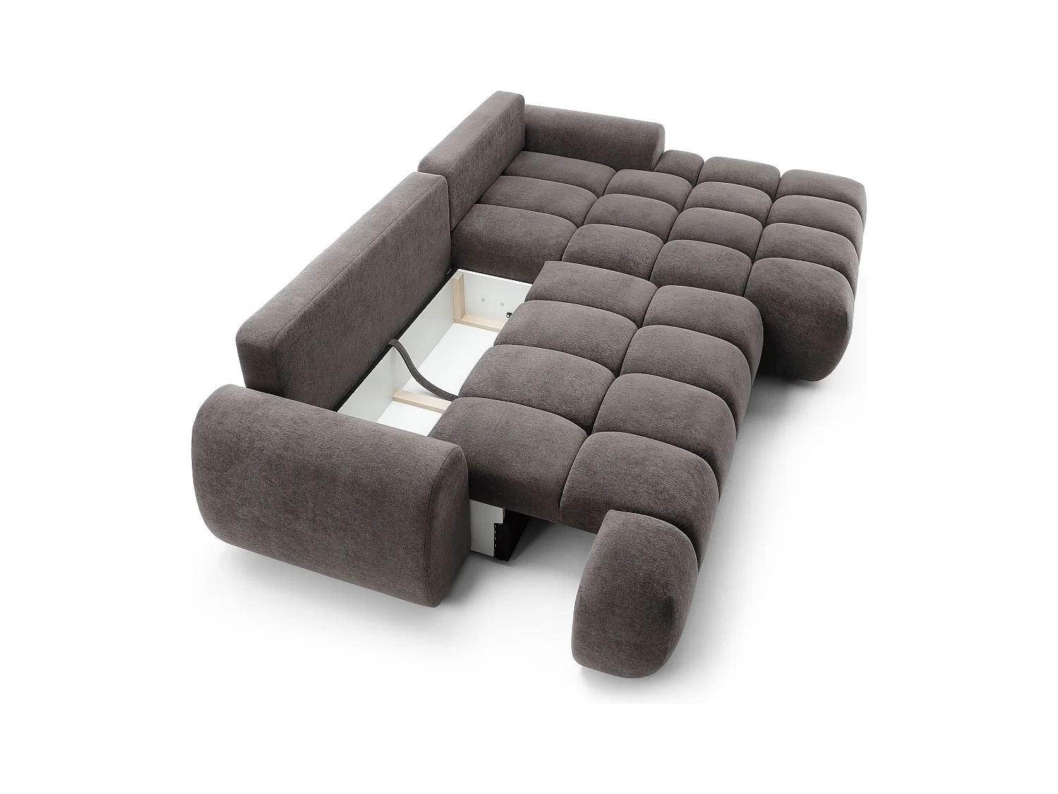 Emporius Valerio Ecksofa 280 cm - Schlafsofa mit Bettkasten, Rechts - Samt Dunkelgrau (Gobi 17)