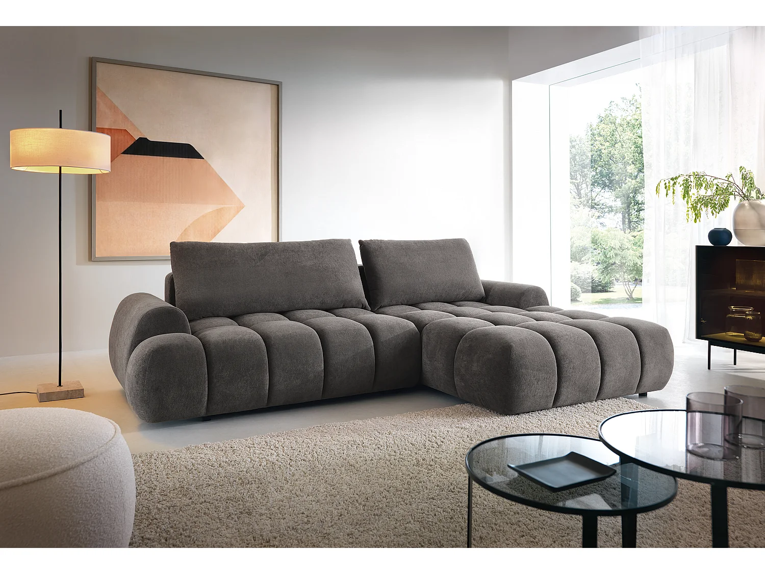 Emporius Valerio Canapé d'angle 280 cm - Canapé Convertible, Droite - Velours Gris foncé (Gobi 17)