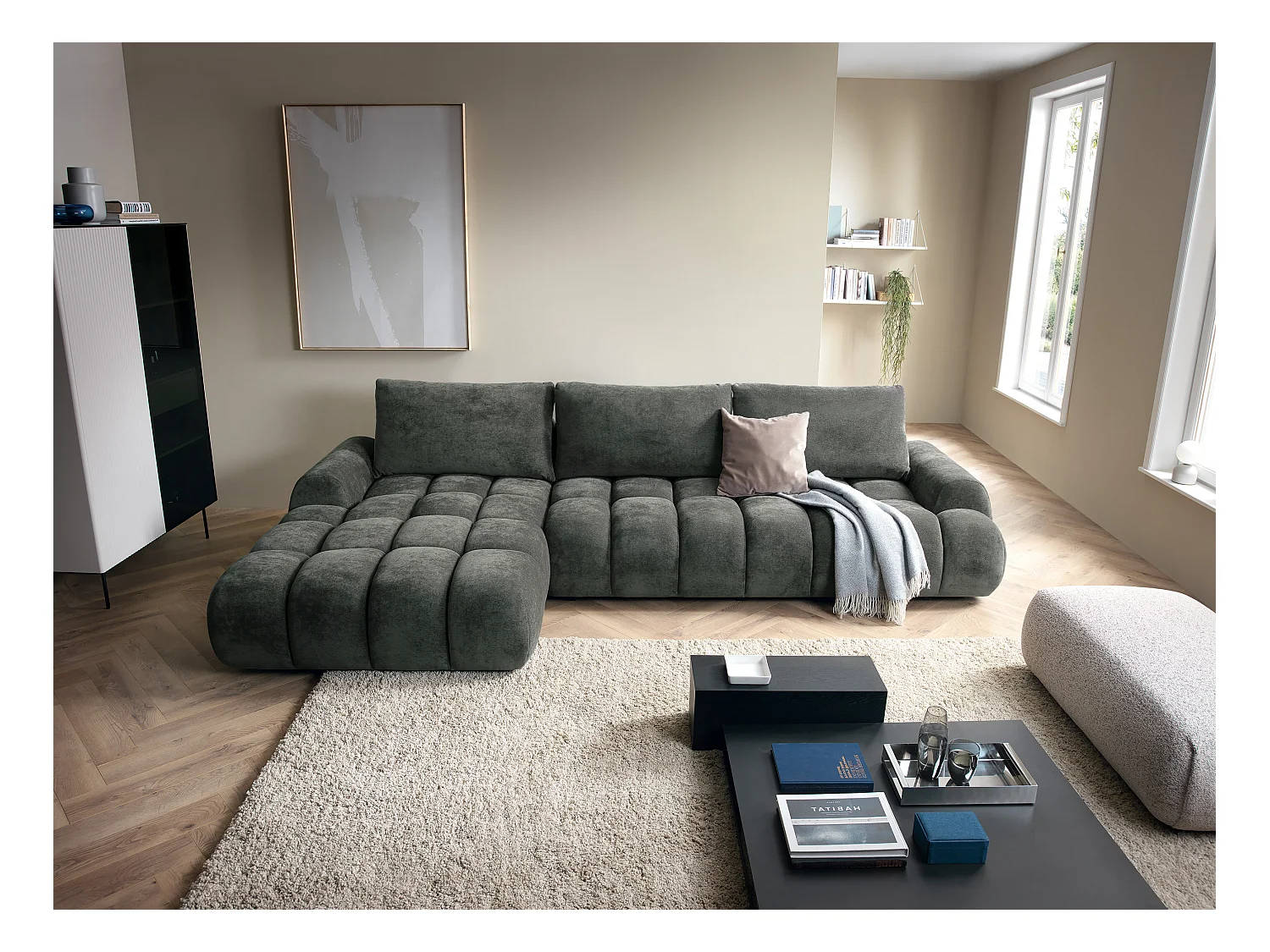 Emporius Valerio Canapé d'angle Convertible - Canapé 340 cm, Gauche - Velours Gris foncé  (Ditra New 14)