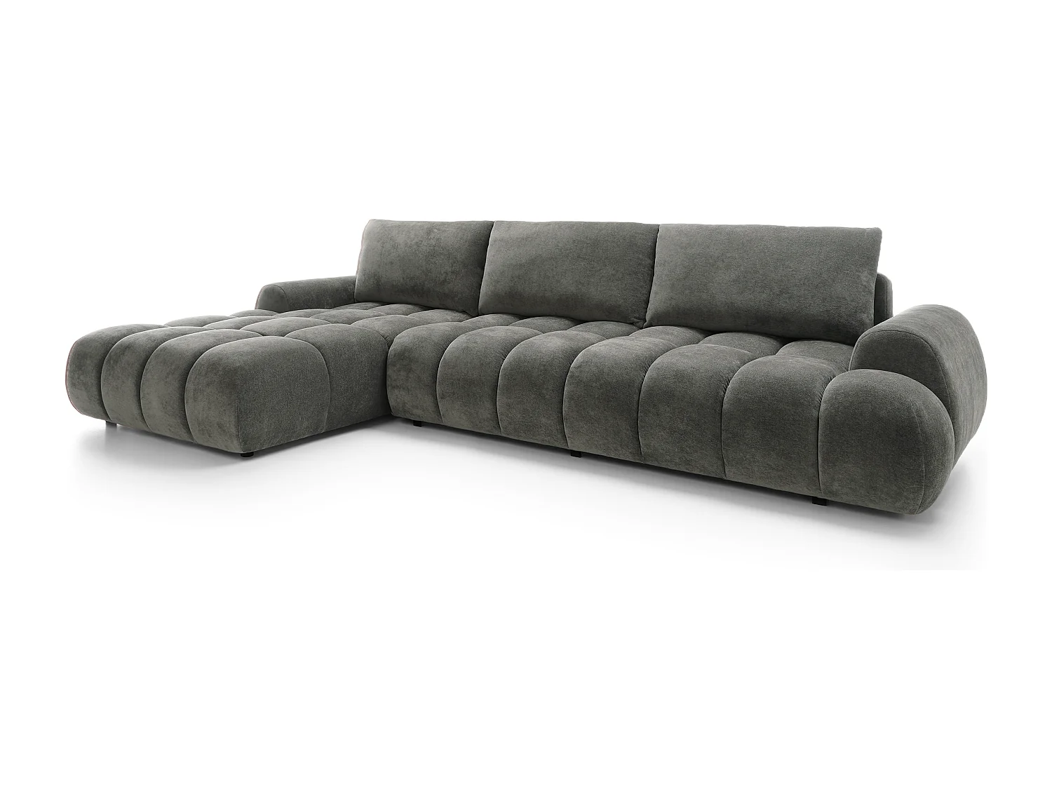 Emporius Valerio Canapé d'angle Convertible - Canapé 340 cm, Gauche - Velours Gris foncé  (Ditra New 14)