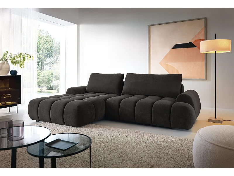 Emporius Valerio Ecksofa 280 cm - Schlafsofa mit Bettkasten, Links - Samt Schwarz (Gobi 18)