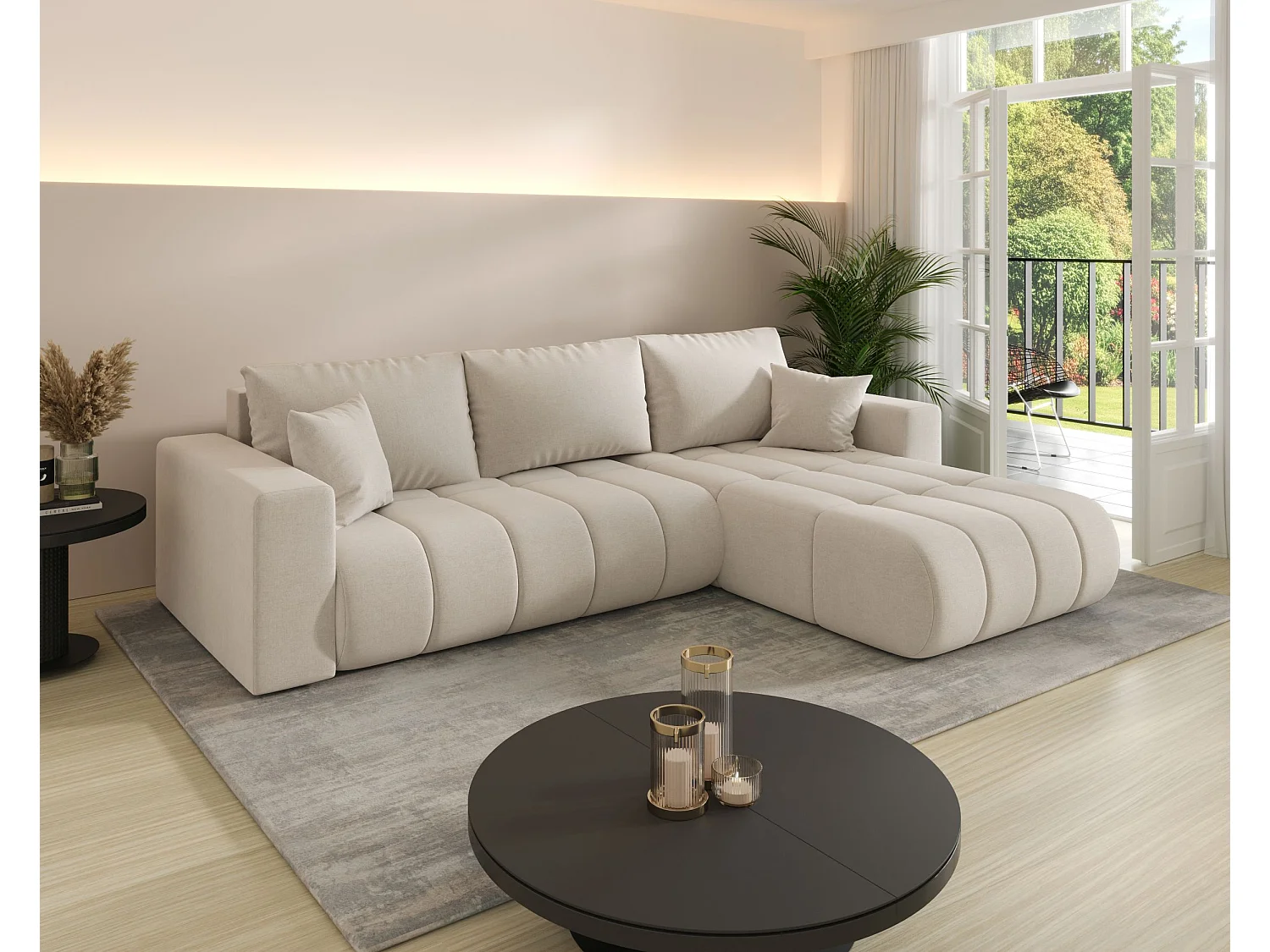 BEDANTE hoekbank met slaapfunctie MILO PREMIUM L Wind 05 Rechterkant