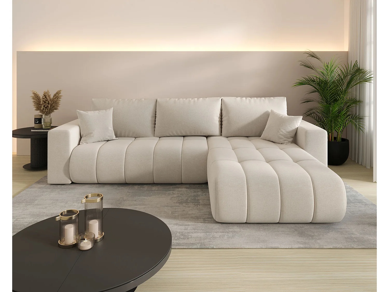 BEDANTE hoekbank met slaapfunctie MILO PREMIUM L Wind 05 Rechterkant