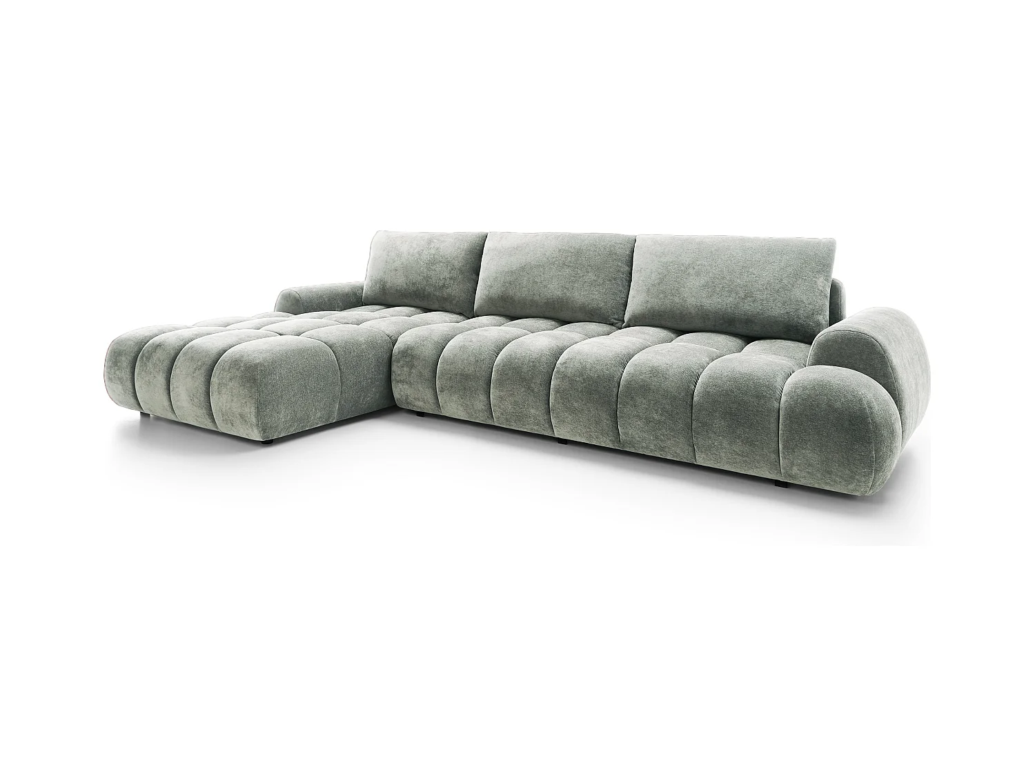 Emporius Valerio Canapé d'angle Convertible - Canapé 340 cm, Gauche - Velours Gris clair  (Ditra New 16)