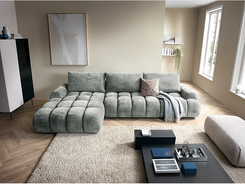 Emporius Valerio Ecksofa mit Schalffunktion - Eckcouch 340 cm, Links - Hellgrau (Ditra New 16)