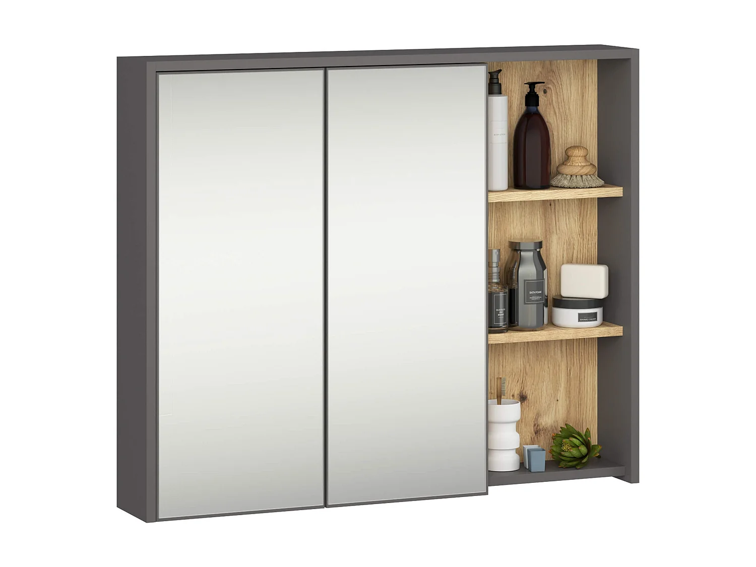 Ensemble de meubles de salle de bains suspendus VAMI avec découpe pour vasque à poser Gris Graphite intérieur Chêne Artisan