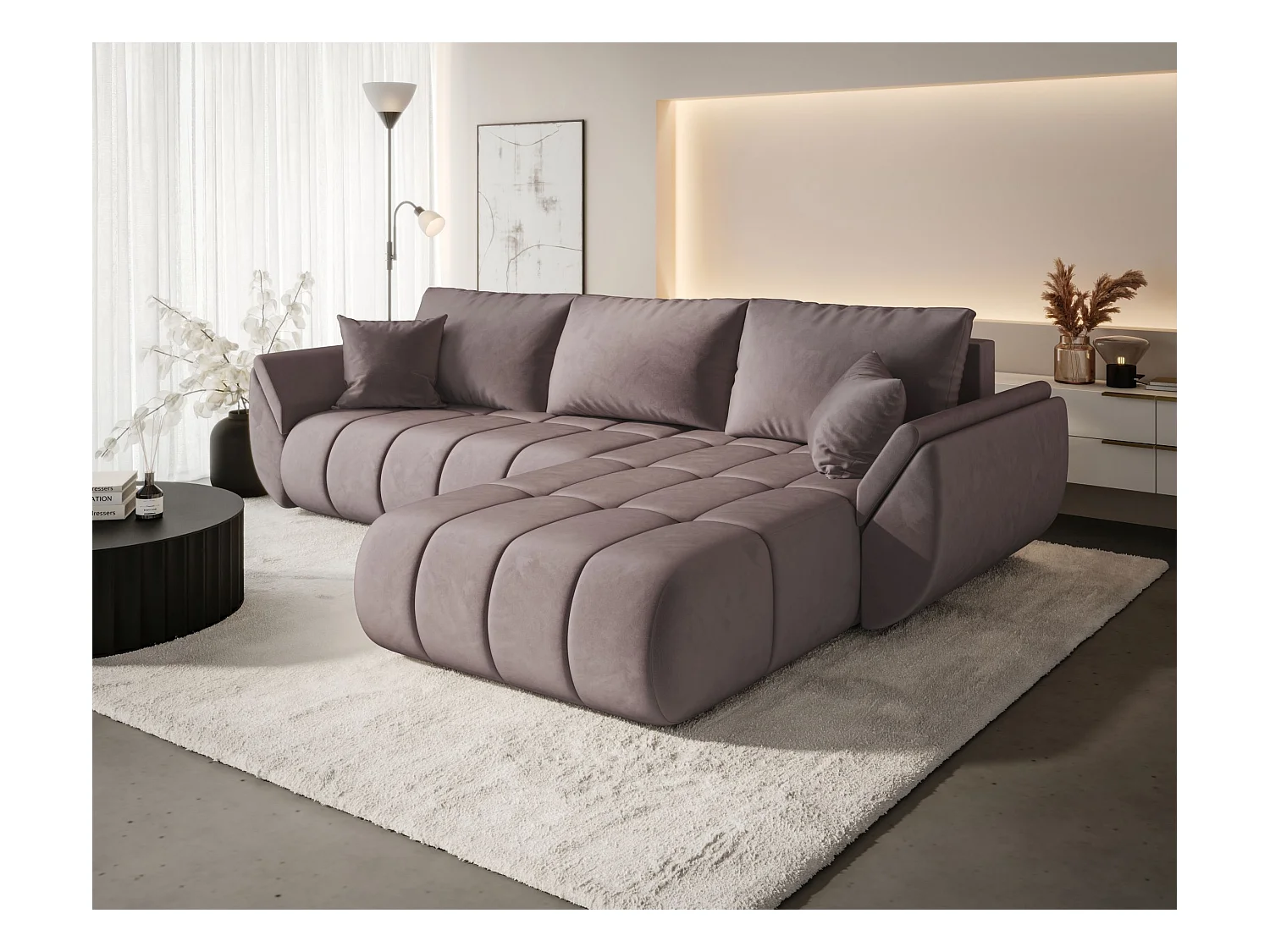 Canapé d’angle BEDANTE TOKYO PREMIUM L Monolith 62 avec fonction de couchage Côté droit