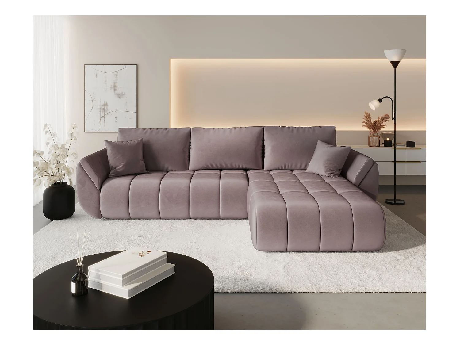 Canapé d’angle BEDANTE TOKYO PREMIUM L Monolith 62 avec fonction de couchage Côté droit